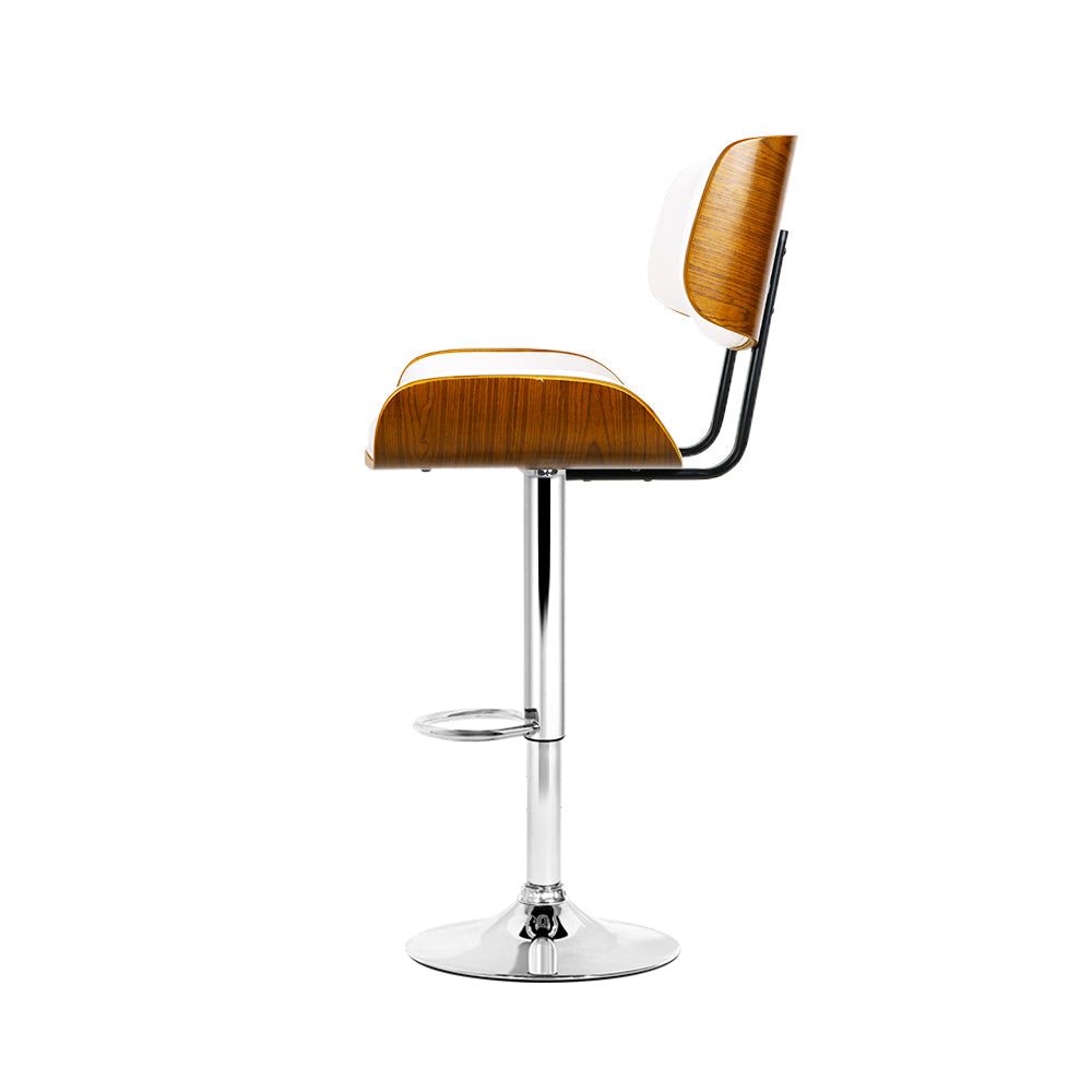 Artiss Adjustable Height Two Bar Stools with Gas Lift Mechanism - White Leather Counter Stools for Kitchen Island, Bar, or Dining Room
