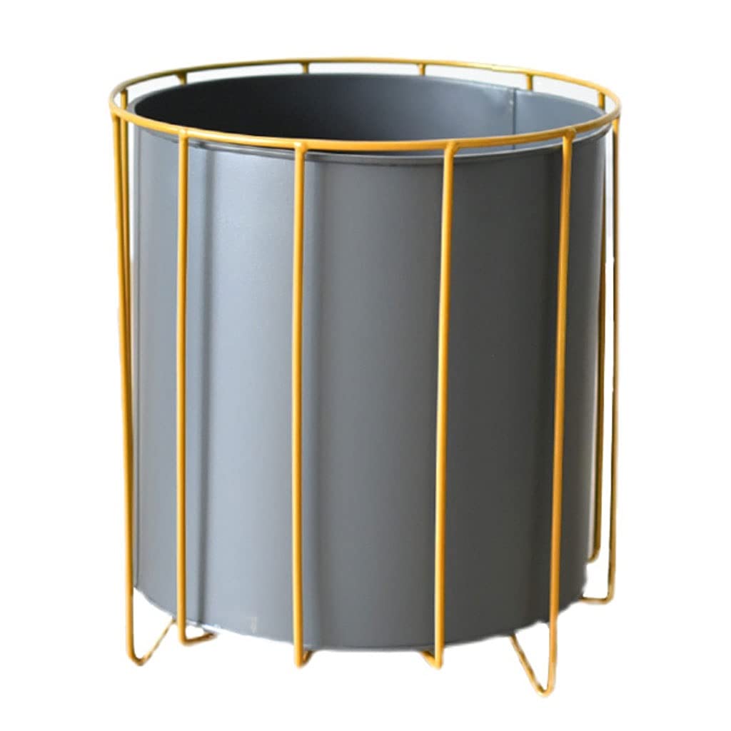 Black Round Iron Frame Floor-Standing Flower Pot - Medium Size Indoor/Outdoor Plant Container for Tall Medium & Large Plants | Perfect for Living Room, Patio, Garden Decor