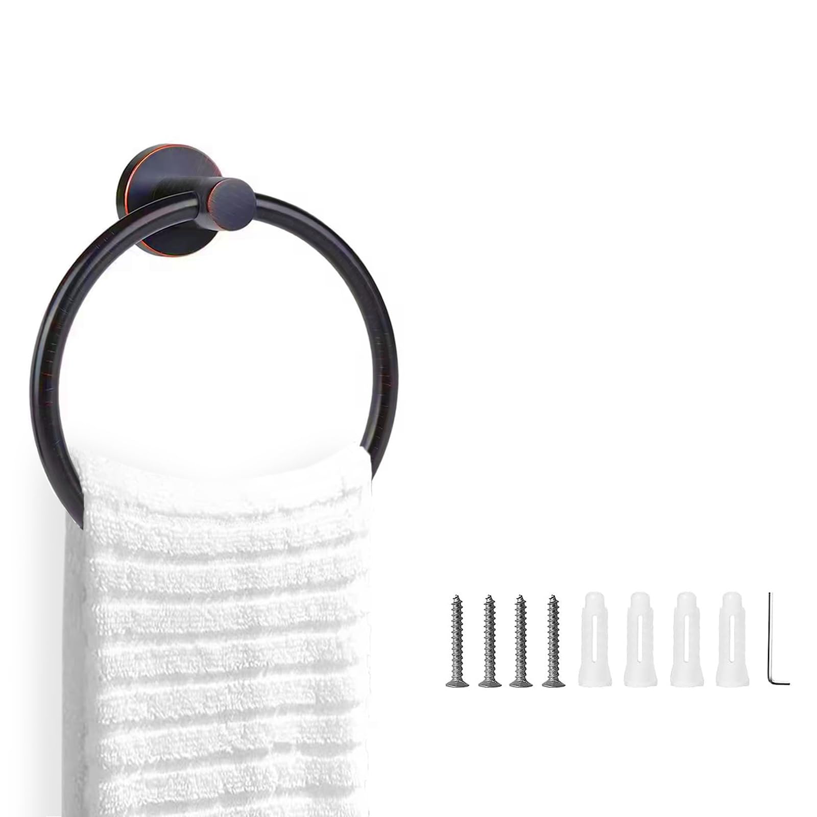 Oil Rubbed Bronze Towel Ring - SUS304 Stainless Steel Bathroom Towel Holder - Wall Mounted Hand Towel Rack for Bathroom - Durable Bath Hardware Accessories - Perfect for Spa, Guest Bath, and Luxury Home Decor