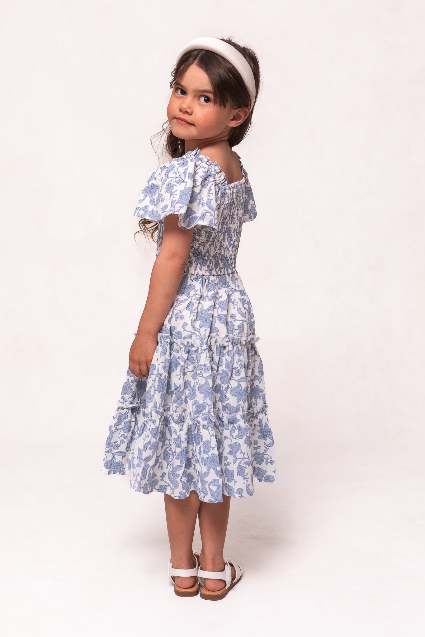 Mini Ophelia Dress in Blue Floral Toile - Elegant Summer Dress for Women, Perfect for Garden Parties, Weddings & Date Nights