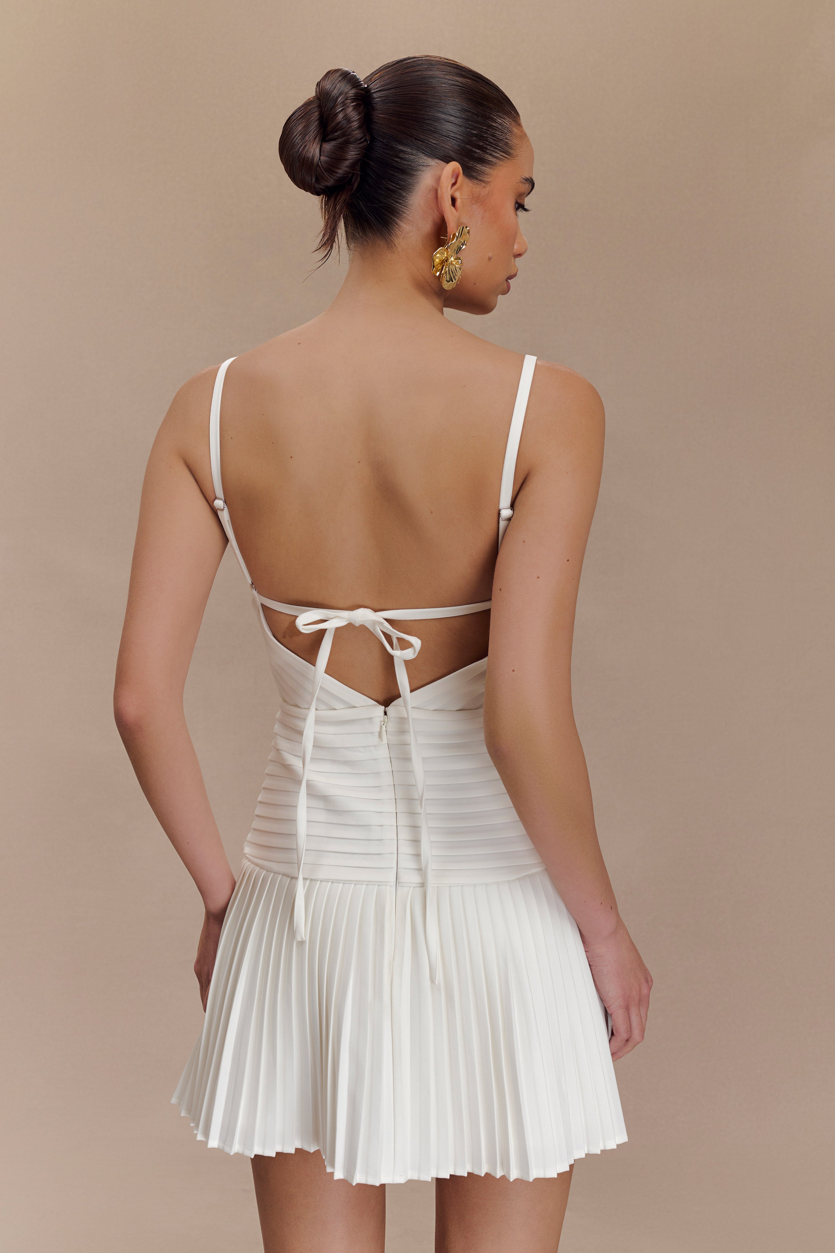 Rylee Multi Pleat Mini Dress in White - Elegant & Flirty Style for Parties, Dates & Special Occasions