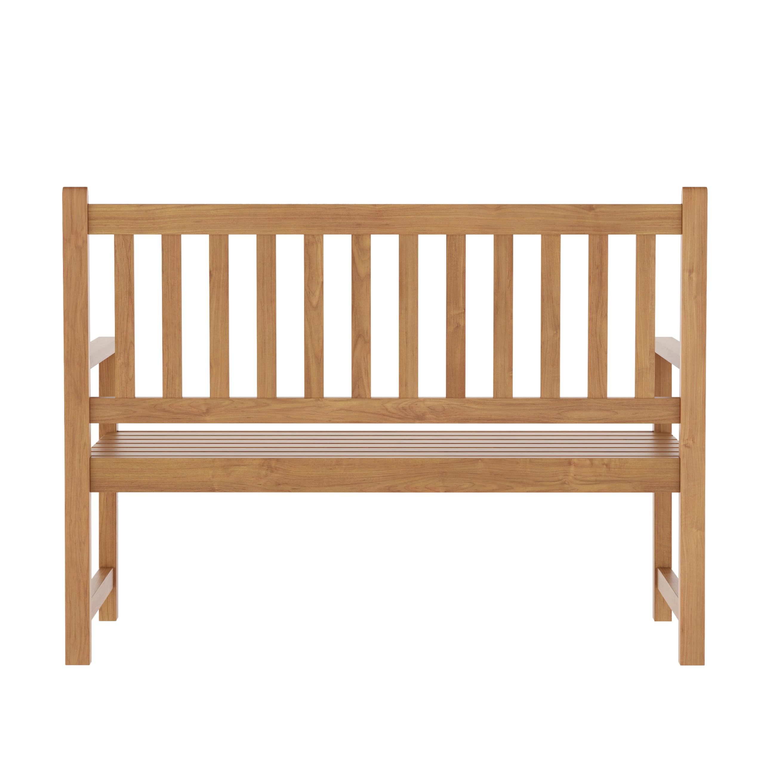 Flash Furniture Adele 2-Person Acacia Wood Bench - Indoor/Outdoor Slatted Patio Loveseat for Yard, Garden, Porch, Park - Durable Brown Wooden Seating for Relaxing Outdoors & Entertaining Guests