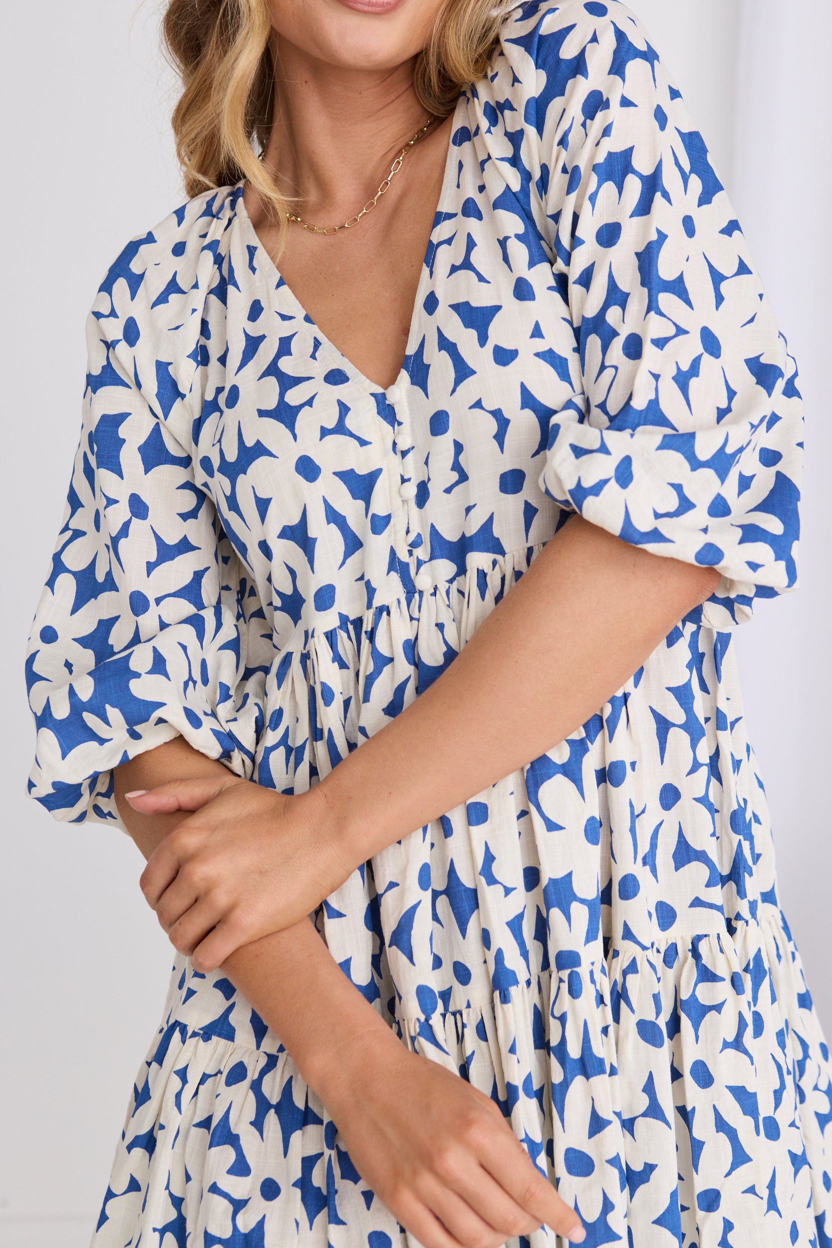 Airy Blue Floral V-Neck Mini Dress - Lightweight Summer Dress for Beach, Party & Casual Wear