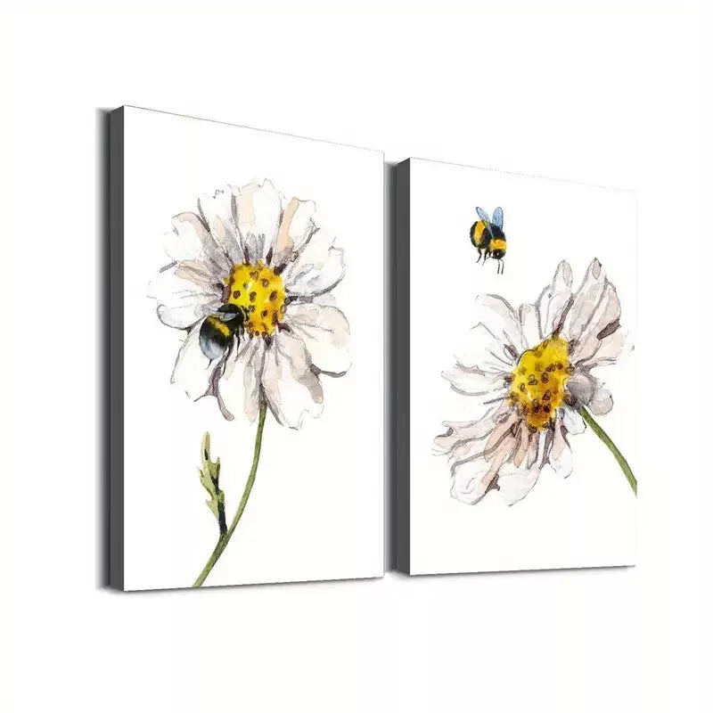 2-Piece Bee and Flower Classic Design Framed Wall Art - 50x75cm High Quality Canvas Print | 100% Australian Made | Ready to Hang | Perfect for Living Room, Bedroom & Office Decor