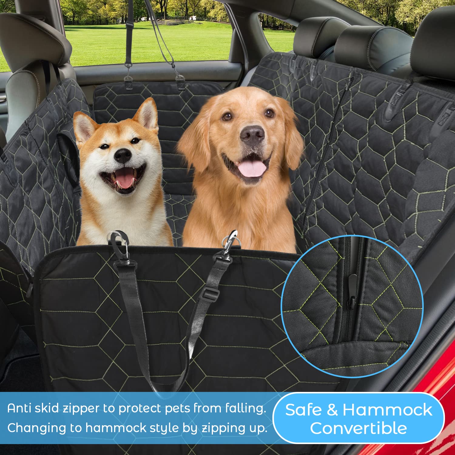 RBSC 60-Inch Waterproof Dog Car Seat Cover - Heavy Duty Scratch Proof Nonslip Hammock with Storage Pockets for Cars, Trucks, SUVs | Perfect for Travel, Outdoor Adventures & Pet Protection