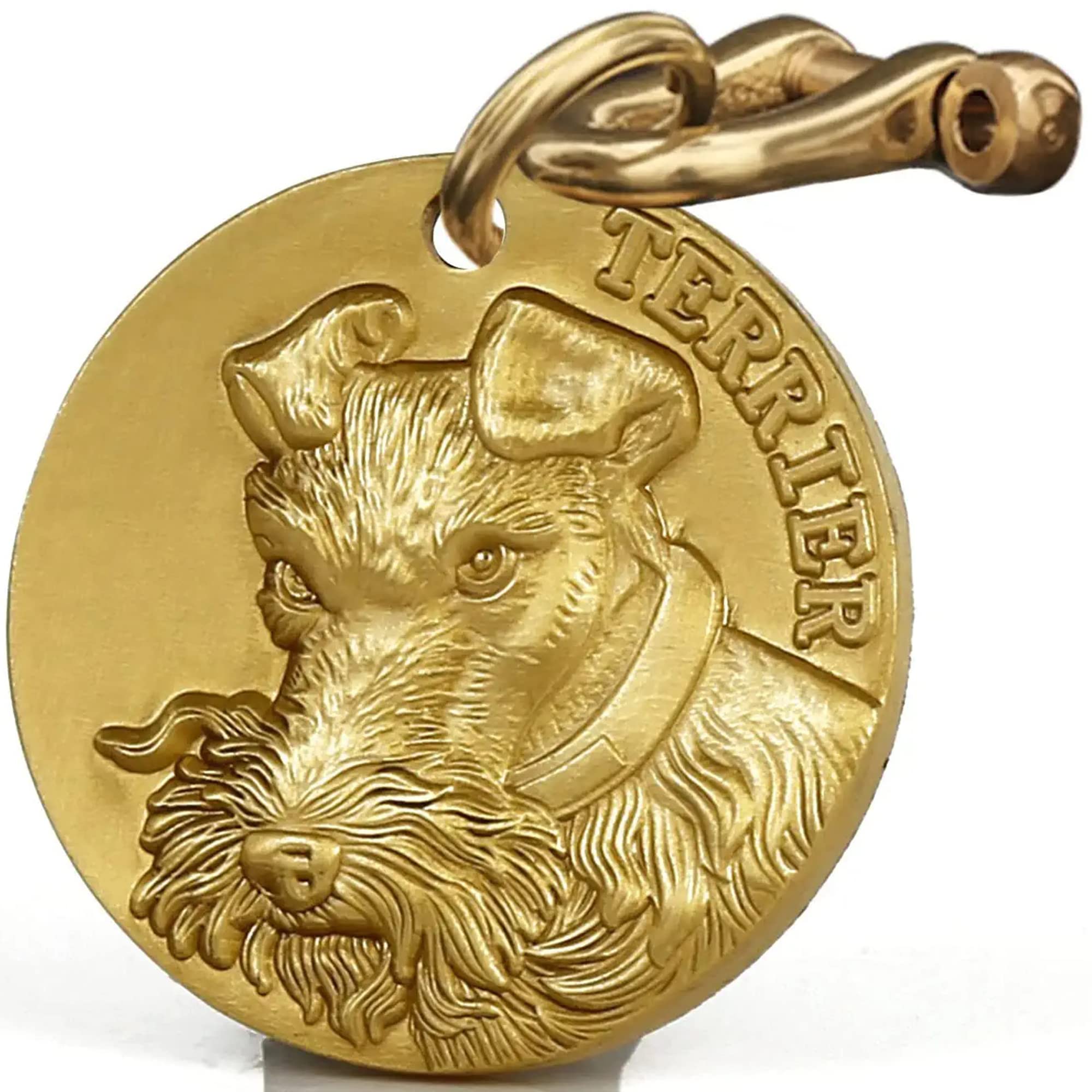 Vintage Pure Copper Personalized Dog Tags - 3D Relief Fox Terrier Pattern, Custom Engraved Brass Pet ID Tag (1.57×0.13 Inch, Round) - Perfect for Pet Identification, Gifts & Memorial Keepsakes