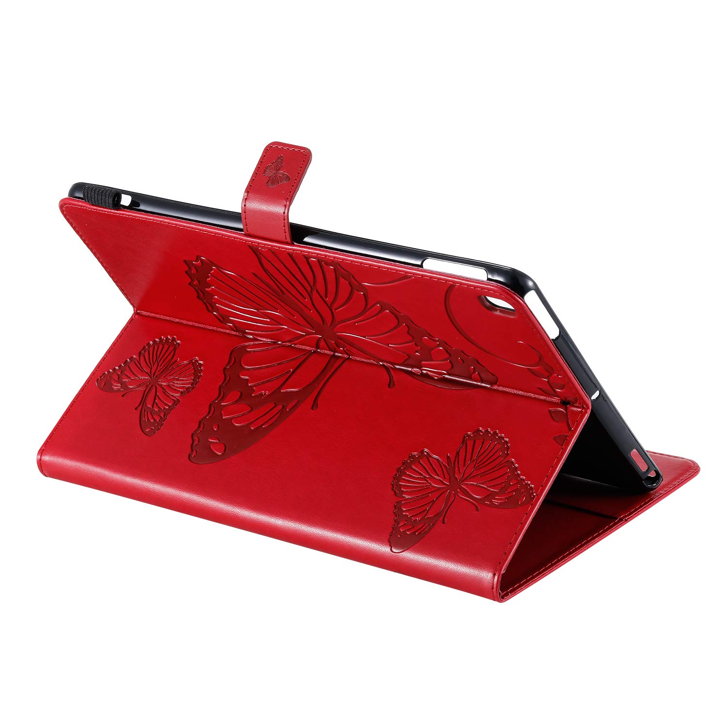 Premium Magnetic Leather Case for iPad 10.2 (9th/8th/7th Gen) & iPad Air 10.5 - Techcircle Butterfly Embossed Folio Cover with Auto Sleep/Wake | Wallet Stand & Protective Case (Red) - Perfect for Work, Travel & Daily Use