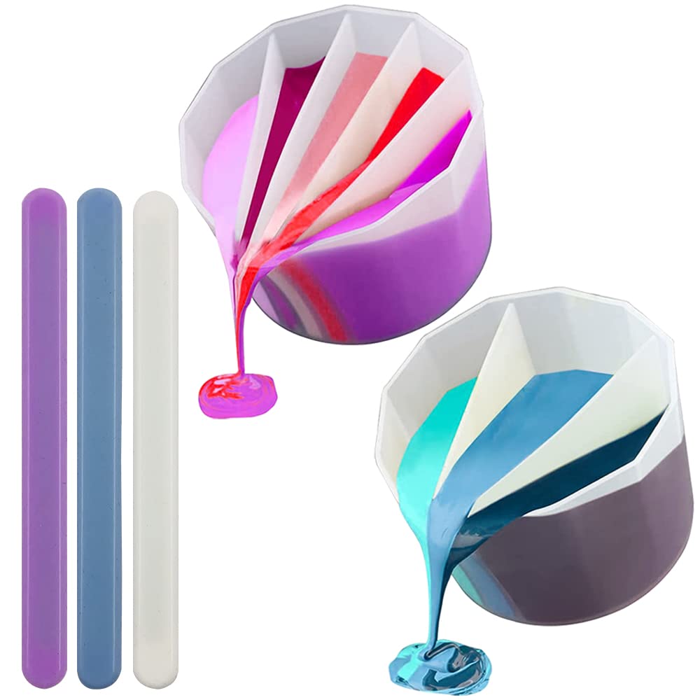 AFUNTA 3/5 Cavity Reusable Silicone Split Cups for Acrylic Paint Pouring Art - Includes 3 Silicone Stir Sticks - Perfect for Fluid Art, DIY Canvas Painting & Resin Crafts