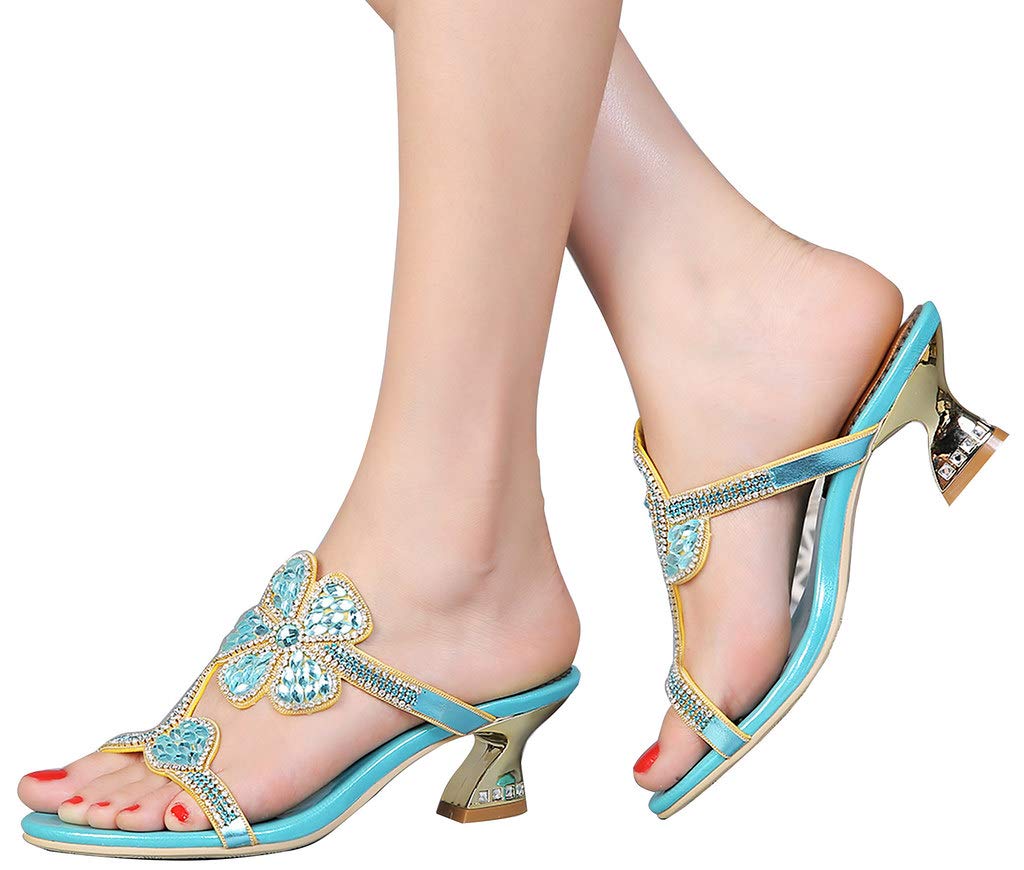 LizFoYa Women's Rhinestone Embellished Flower Heels - Crystal Dress Sandals for Parties, Weddings & Special Occasions