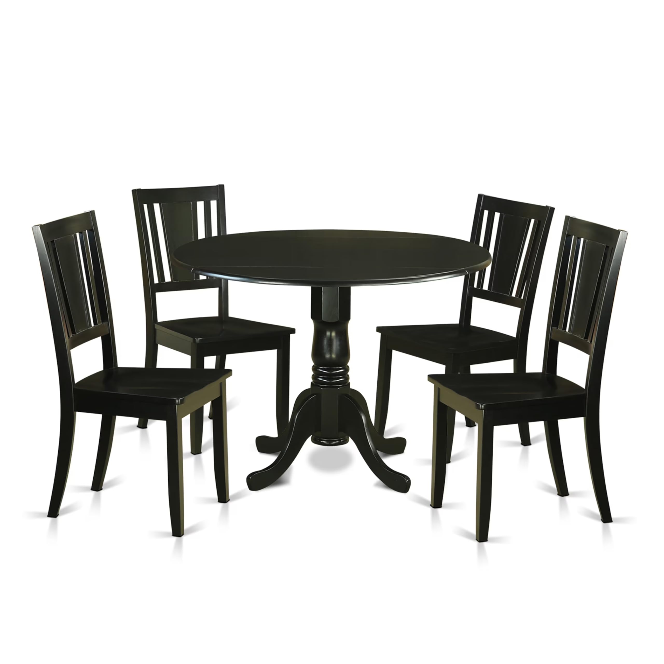 East West Furniture DLDU5-BLK-W 5-Piece Black Round Dining Table Set with Drop Leaf & 4 Chairs, 42x42 Inch - Perfect for Small Kitchens, Breakfast Nooks & Cozy Family Meals