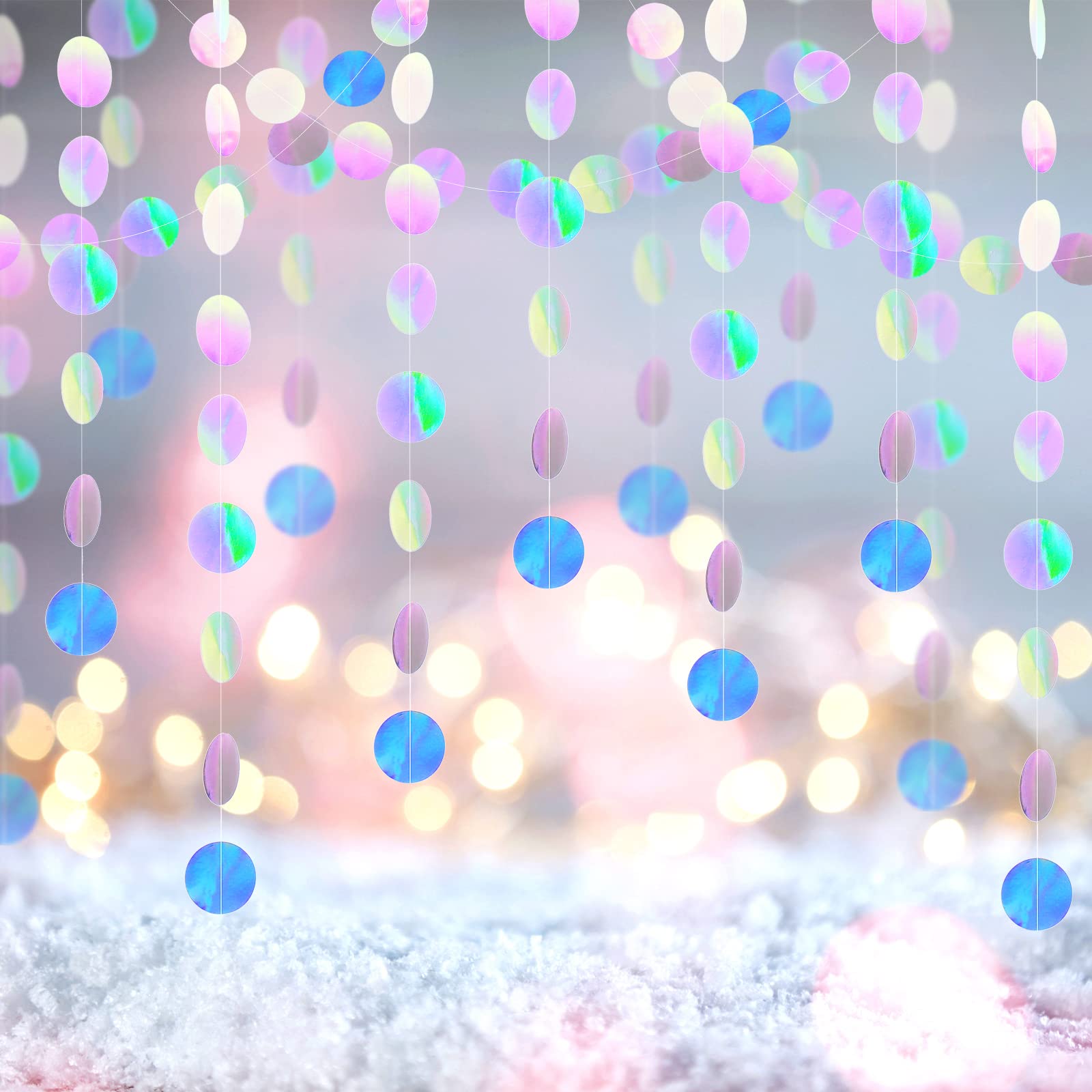 10-Pack 130ft Holographic Bubble Garland - Iridescent Sea Theme Party Decor with Circle Dots, Hanging Streamers for Mermaid Ocean Shower, Backdrop, Disco Dancing & Birthday Celebrations - Perfect for Underwater Themed Parties, Baby Showers, and Home Decor