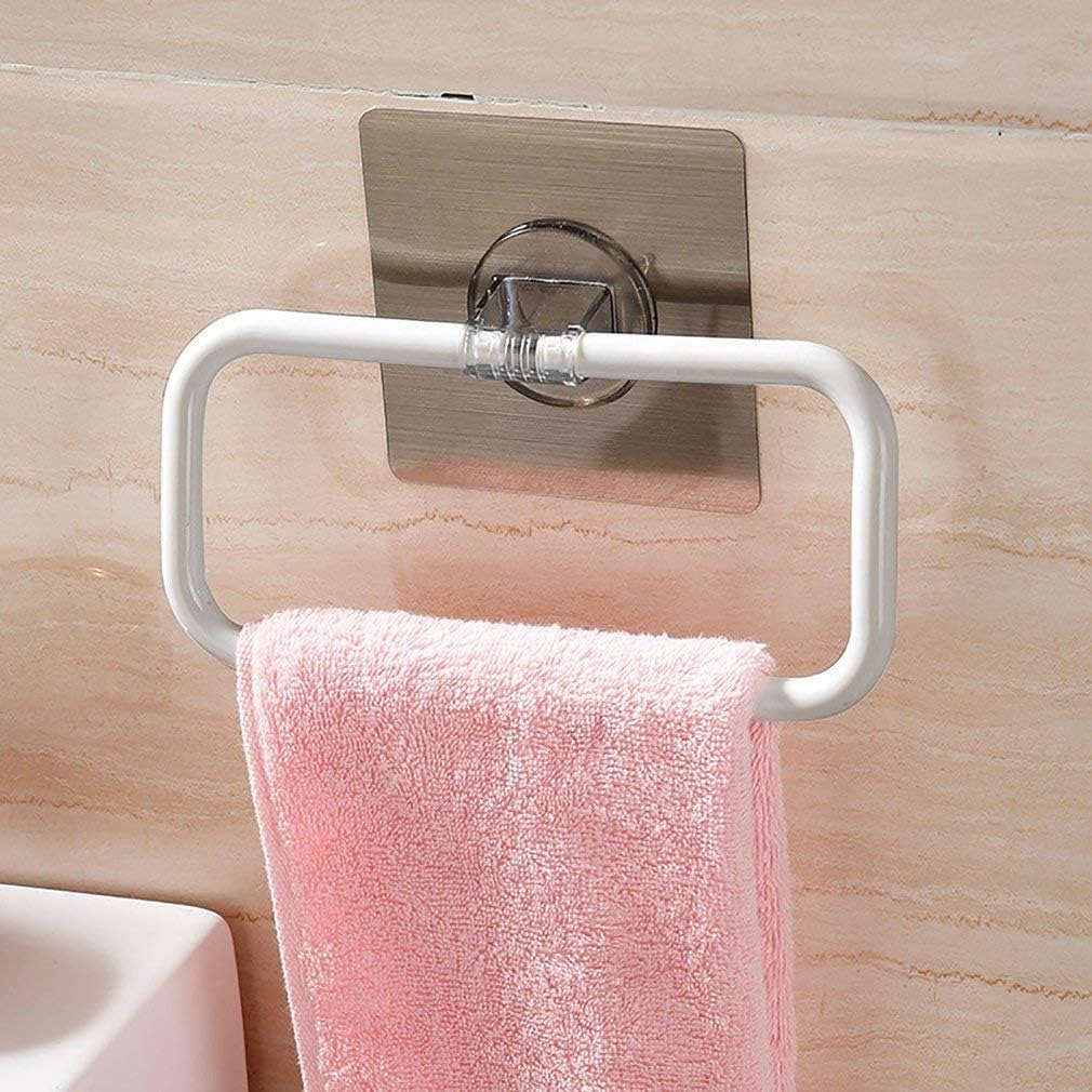 Magic Sticker Self-Adhesive Plastic Towel Holder Ring - Wall Mount Napkin Hanger for Bathroom & Kitchen - Strong Adhesive No Drilling Needed - Perfect for Towels, Washcloths & Napkins (18 x 12.2 CM) - Ideal for Small Spaces, Apartments & RVs