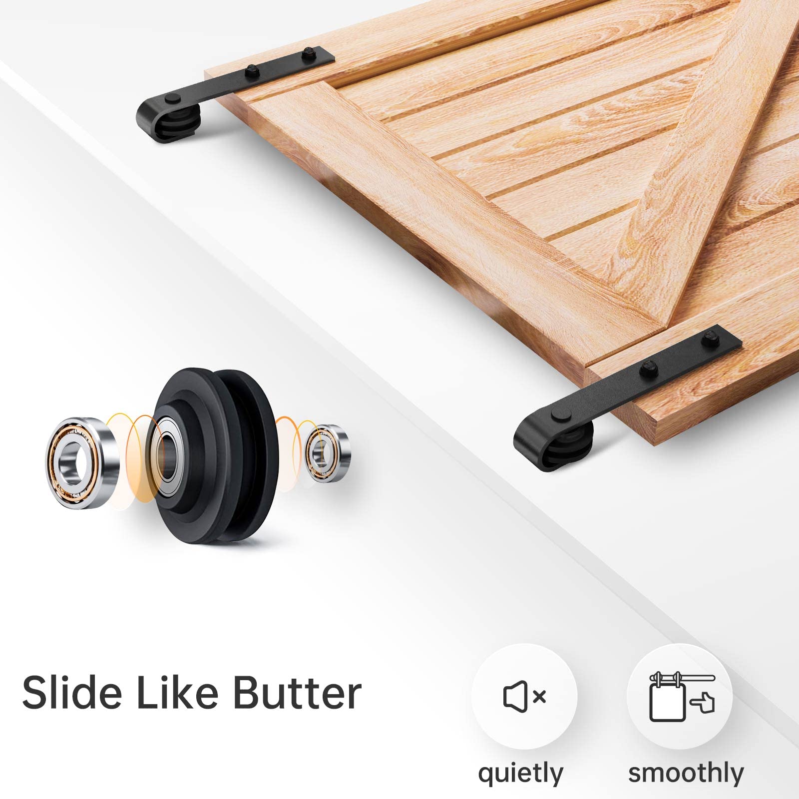 EaseLife 16 FT Heavy Duty Double Door Sliding Barn Door Hardware Track Kit - Smooth Quiet Gliding, Easy Installation for 48