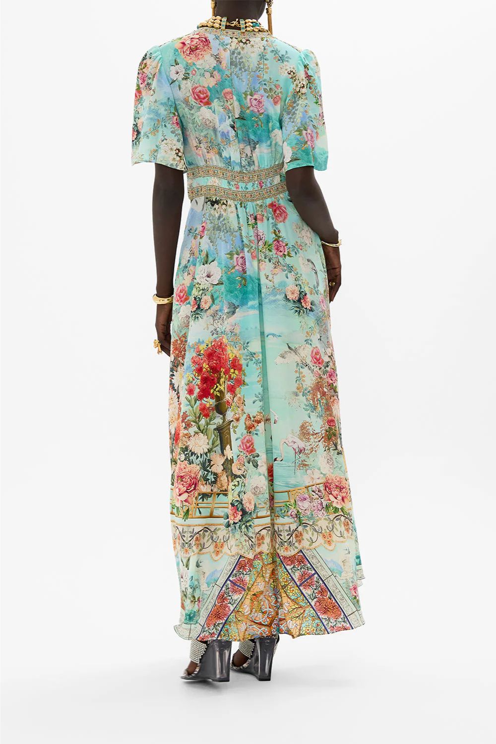 Elegant Flutter Sleeve Dress with Shaped Waistband - Perfect for Date Nights, Parties & Special Occasions | Jewelry Museum Inspired Design