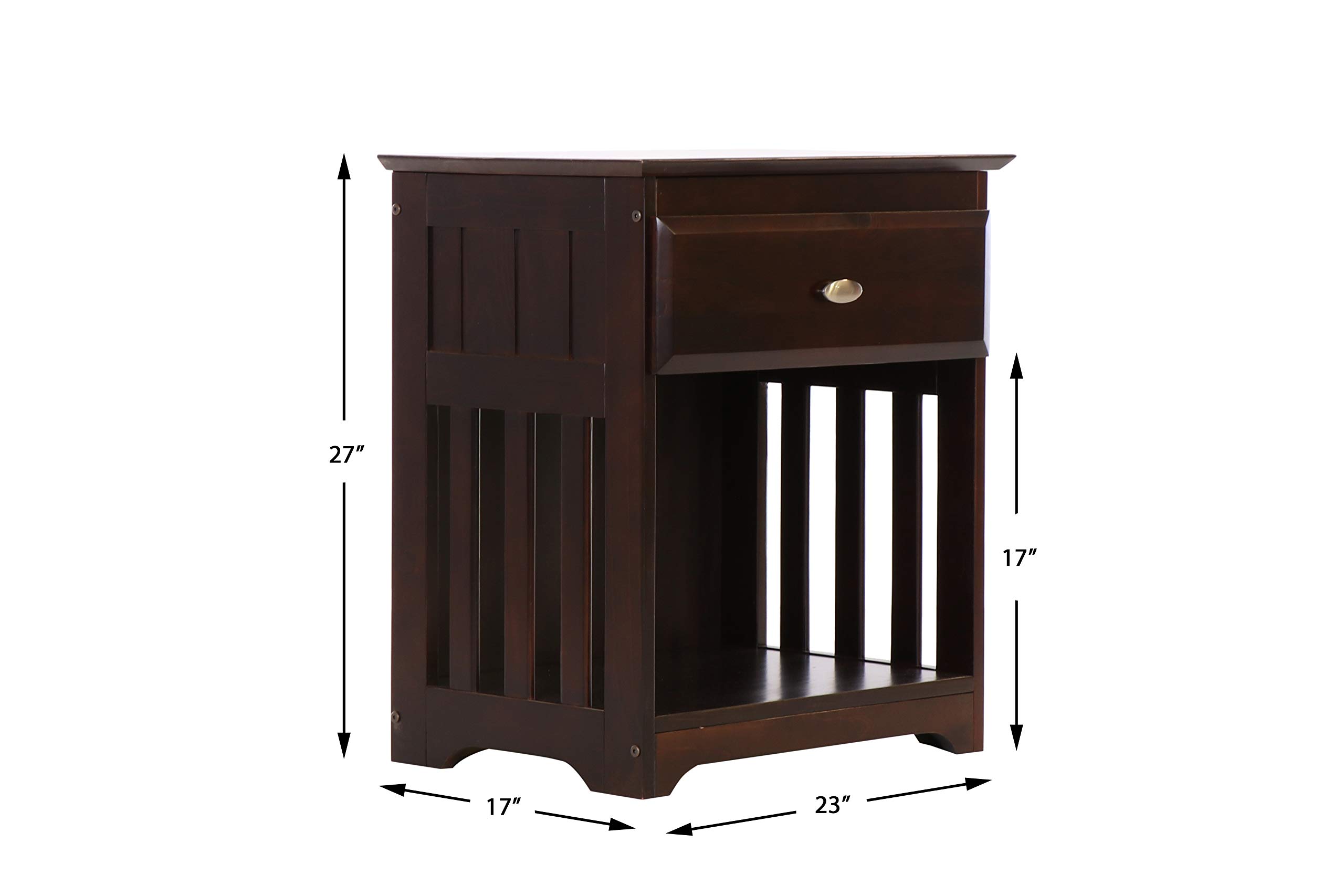 Discovery World Furniture Nightstand, Espresso Finish - Modern Bedside Table with Storage for Bedroom, Living Room, or Office