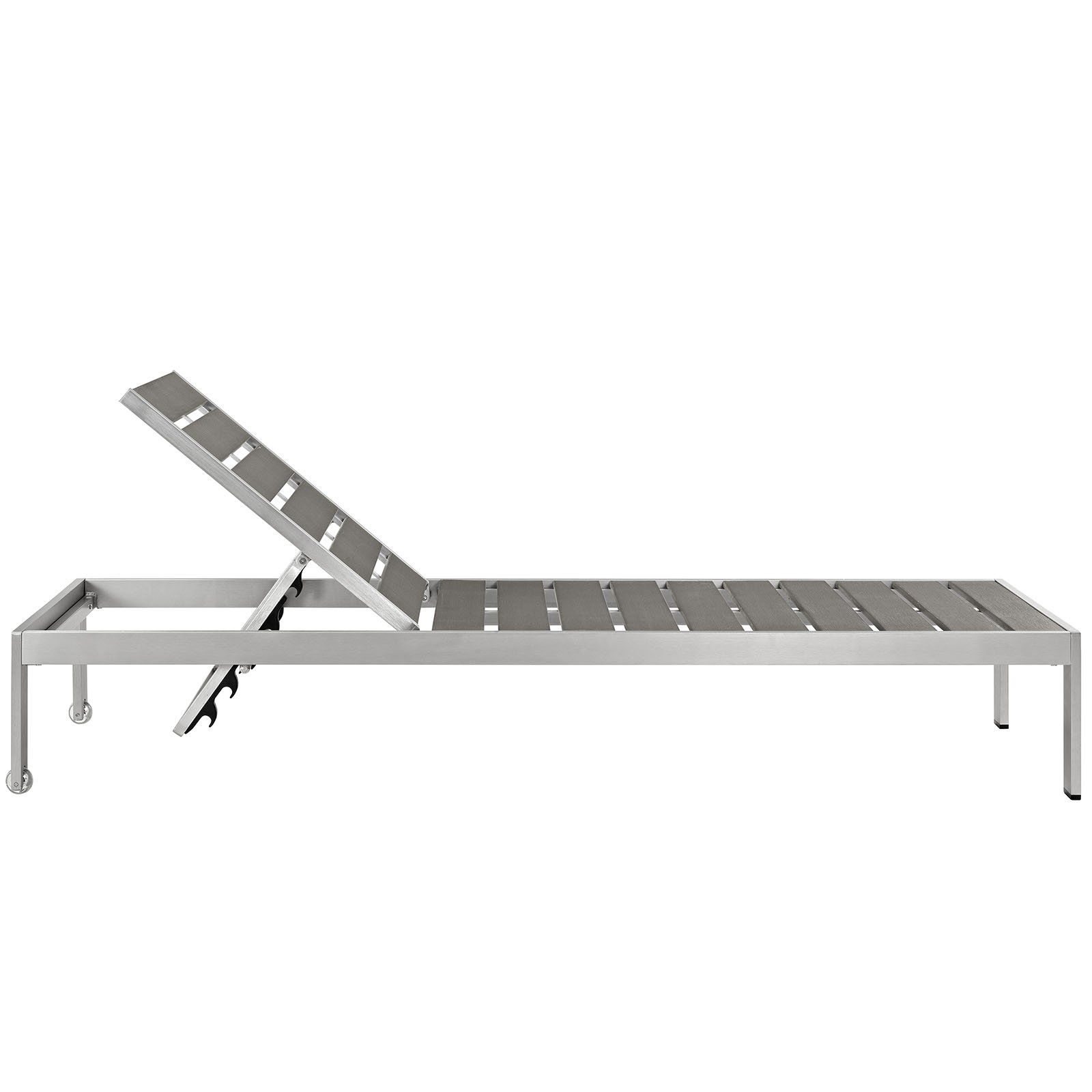 Modway Shore Aluminum Outdoor Patio Chaise Lounge Chair - Silver Gray - Weather-Resistant Poolside & Beach Relaxation Lounge Chair for Backyard, Garden, or Deck
