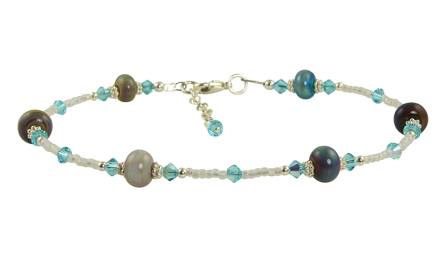 Ocean Blues Lampwork Bead Anklet - Handmade Glass Beaded Ankle Bracelet for Women - Perfect for Beach, Summer & Boho Style Outfits