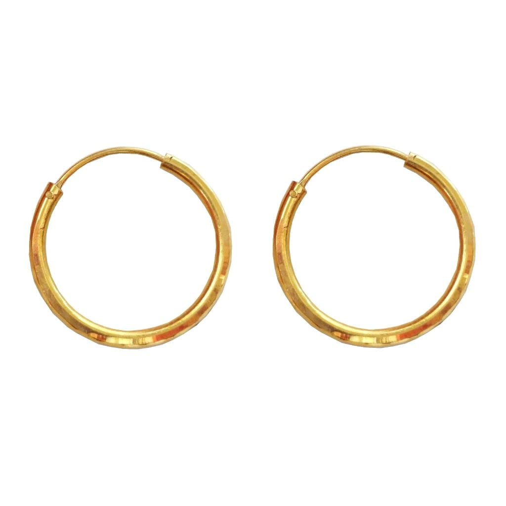 22K & 18K Solid Gold Hoop Earrings - Plane Carved Design - 14mm Size - Certified Fine Gold Jewelry for Women, Girls & Men - Perfect for Weddings, Parties & Gifts