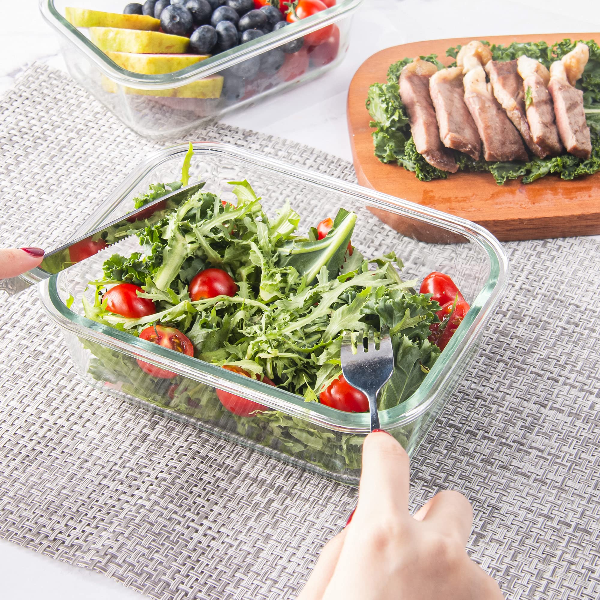 10-Pack Airtight Glass Food Storage Containers with Lids - Leakproof Meal Prep Containers, Microwave & Freezer Safe Glass Lunch Boxes (34oz & 12oz) - Perfect for Meal Prep, Leftovers & Office Lunch Storage