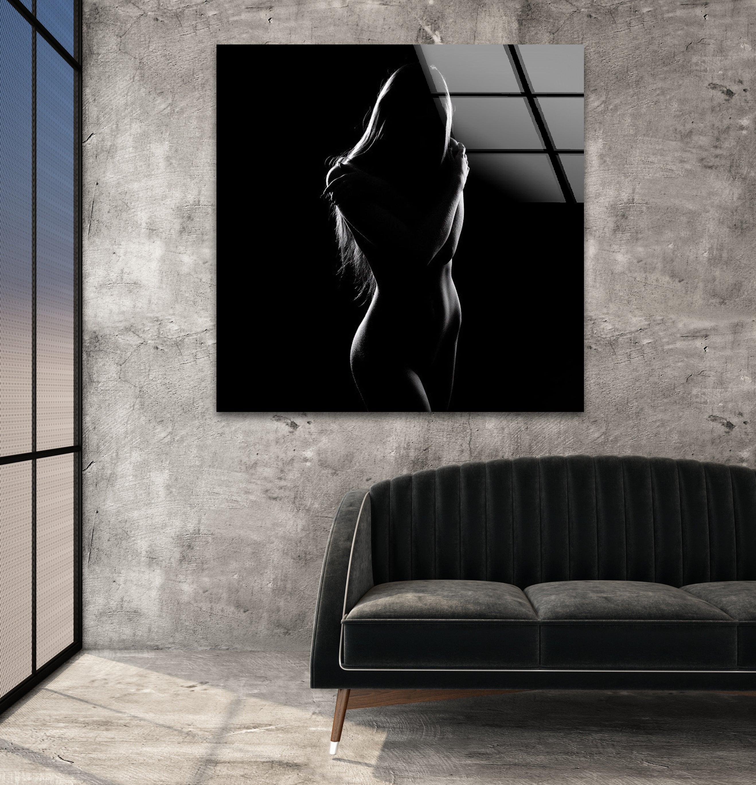 Elegant Black and White Erotic Glass Wall Art for Women - Sensual Home Decor for Bedroom, Living Room & Boudoir