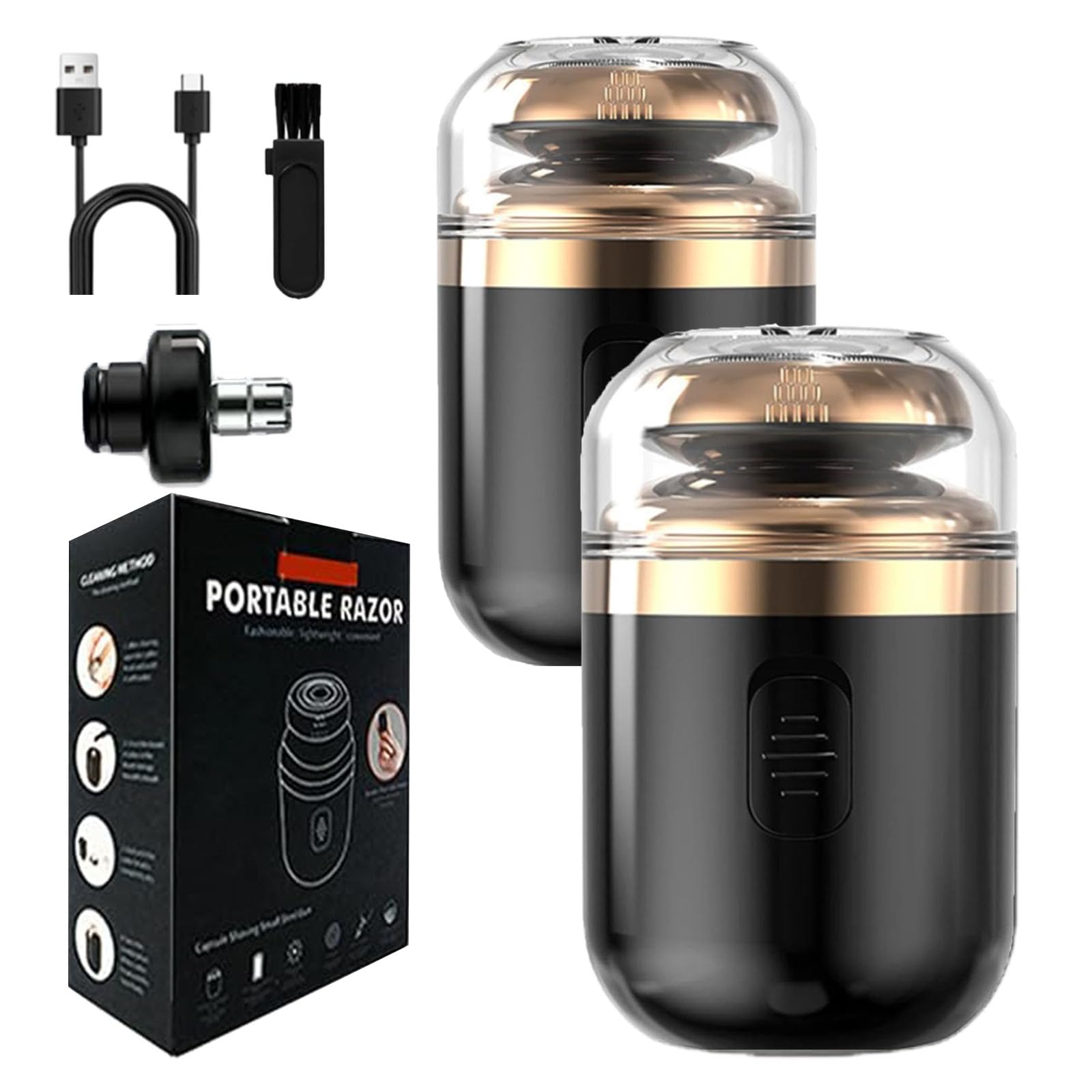 Palyrain Mini Portable Electric Shaver for Men - Waterproof Capsule Razor with Nose Hair Trimmer, Travel-Friendly & Multifunctional (2Pcs Black) | Perfect for Travel, Gym, Business Trips & Daily Grooming