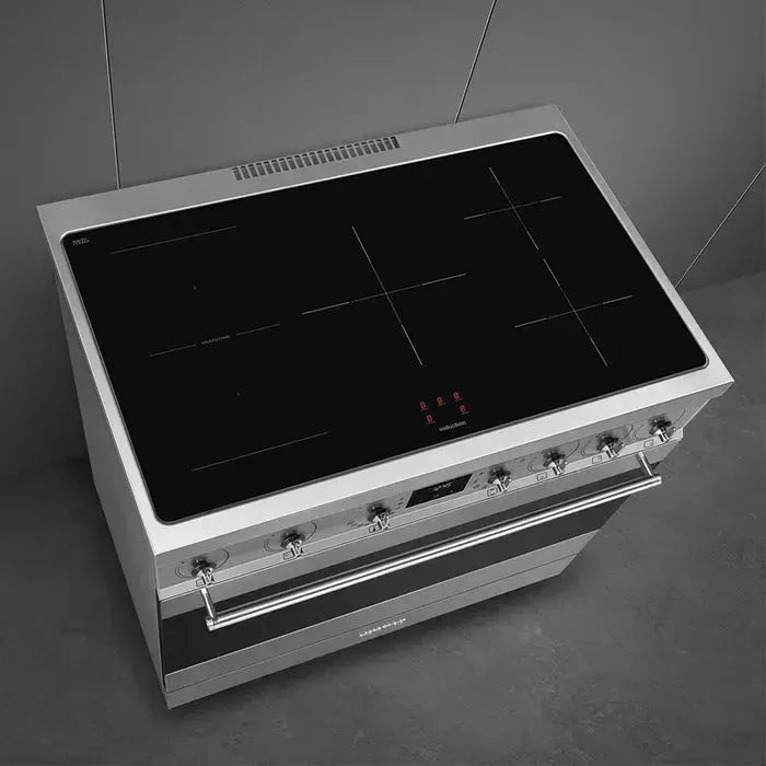 Smeg 90cm Freestanding Induction Cooker with 4 Burners - Stainless Steel Built-in Oven for Modern Kitchens | Perfect for Home Chefs & Entertaining Guests