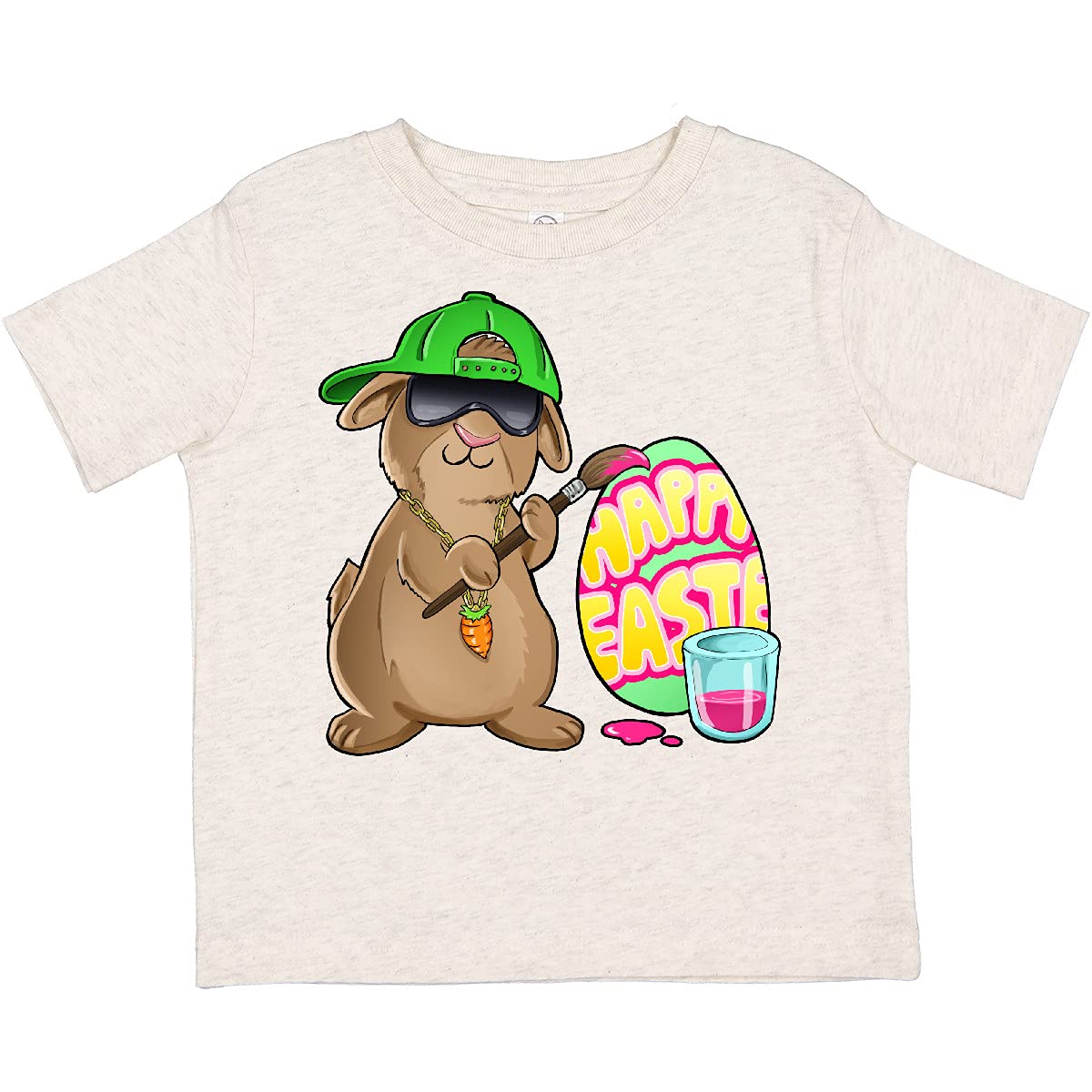 Inktastic Hip Hop Artist Cute Brown Easter Bunny Painting Egg Toddler T-Shirt - Fun Easter Outfit for Kids & Toddlers