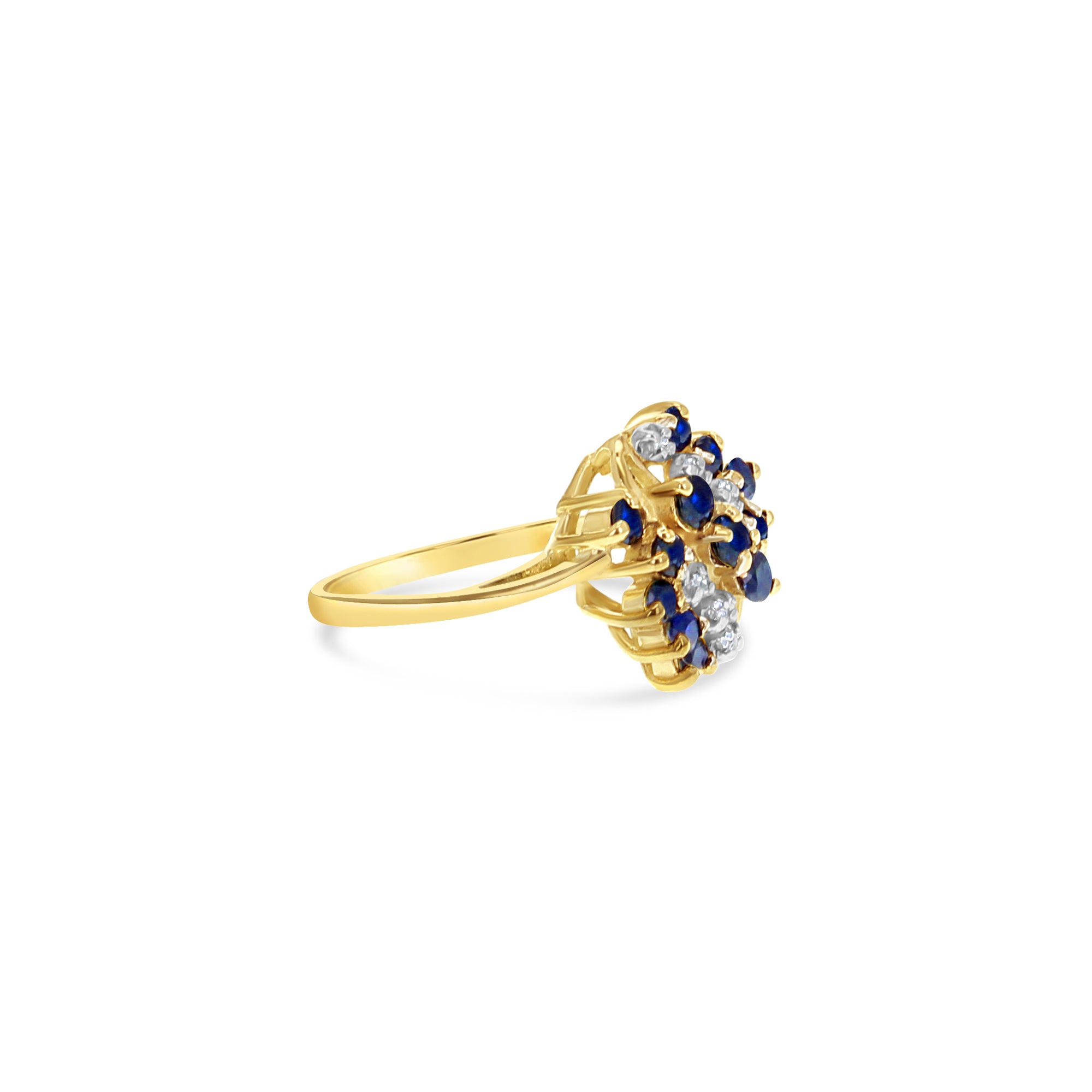 Sapphire and Diamond Cluster Ring .81cttw 14k Yellow Gold - Elegant Jewelry for Weddings, Anniversaries & Special Occasions