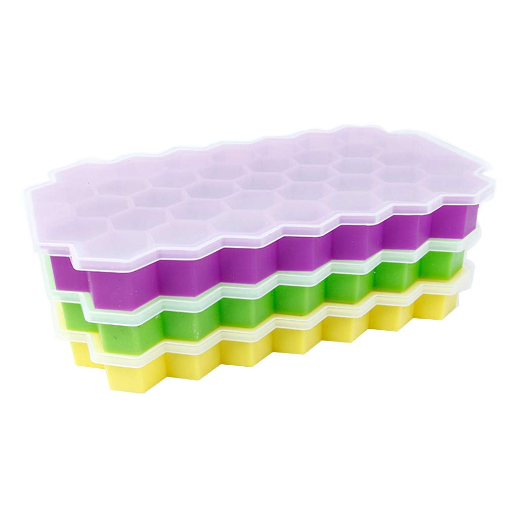 3-Piece Round Ice Cube Tray Set with Honeycomb Design - Perfect for Cocktails, Beverages & Kitchen Storage - Durable Ice Mold Containers for Home, Bar & Party Use