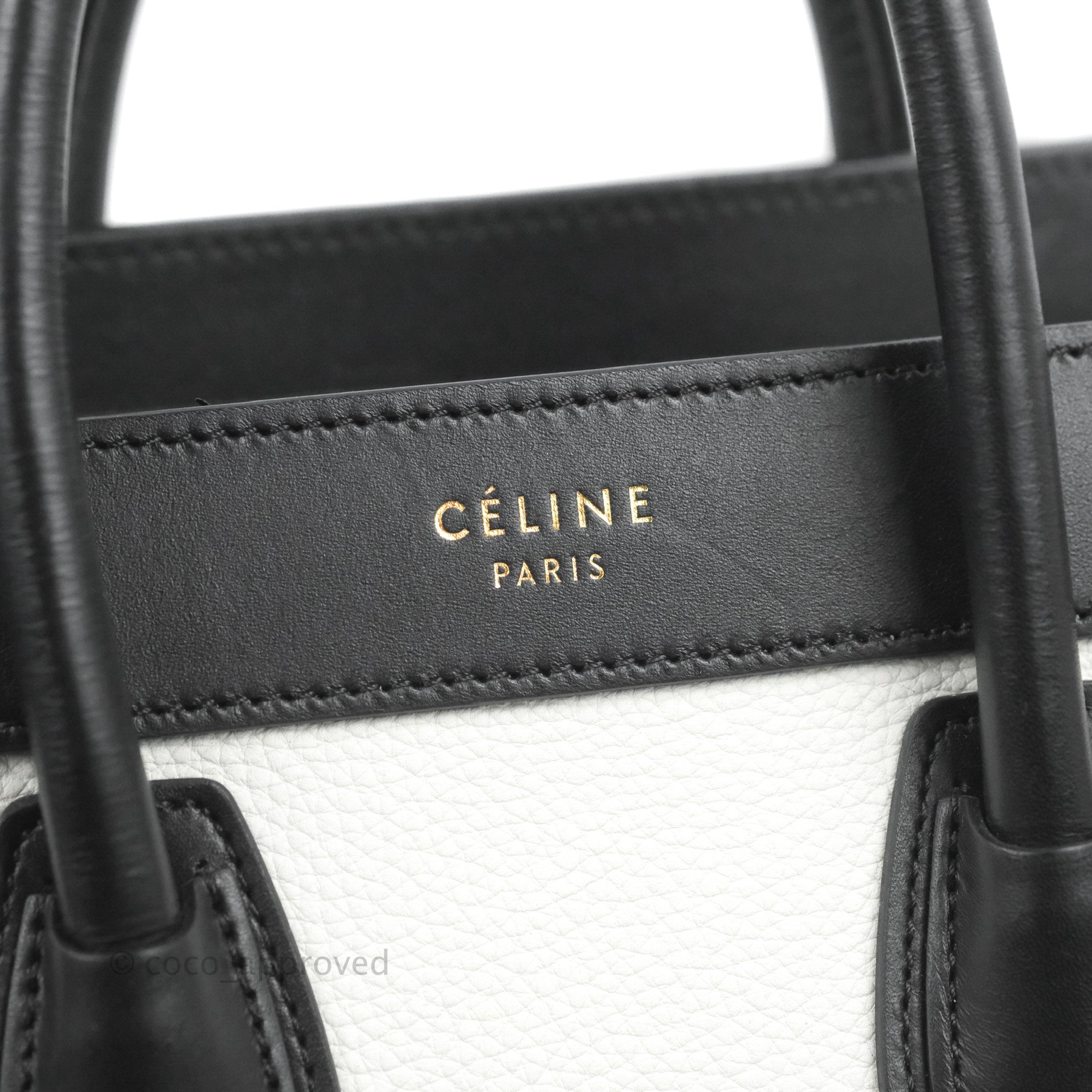 Celine Nano Luggage Bag in Tricolor Dune/White/Black - Premium Grained Calfskin Leather Handbag for Women | Perfect for Work, Travel & Everyday Use