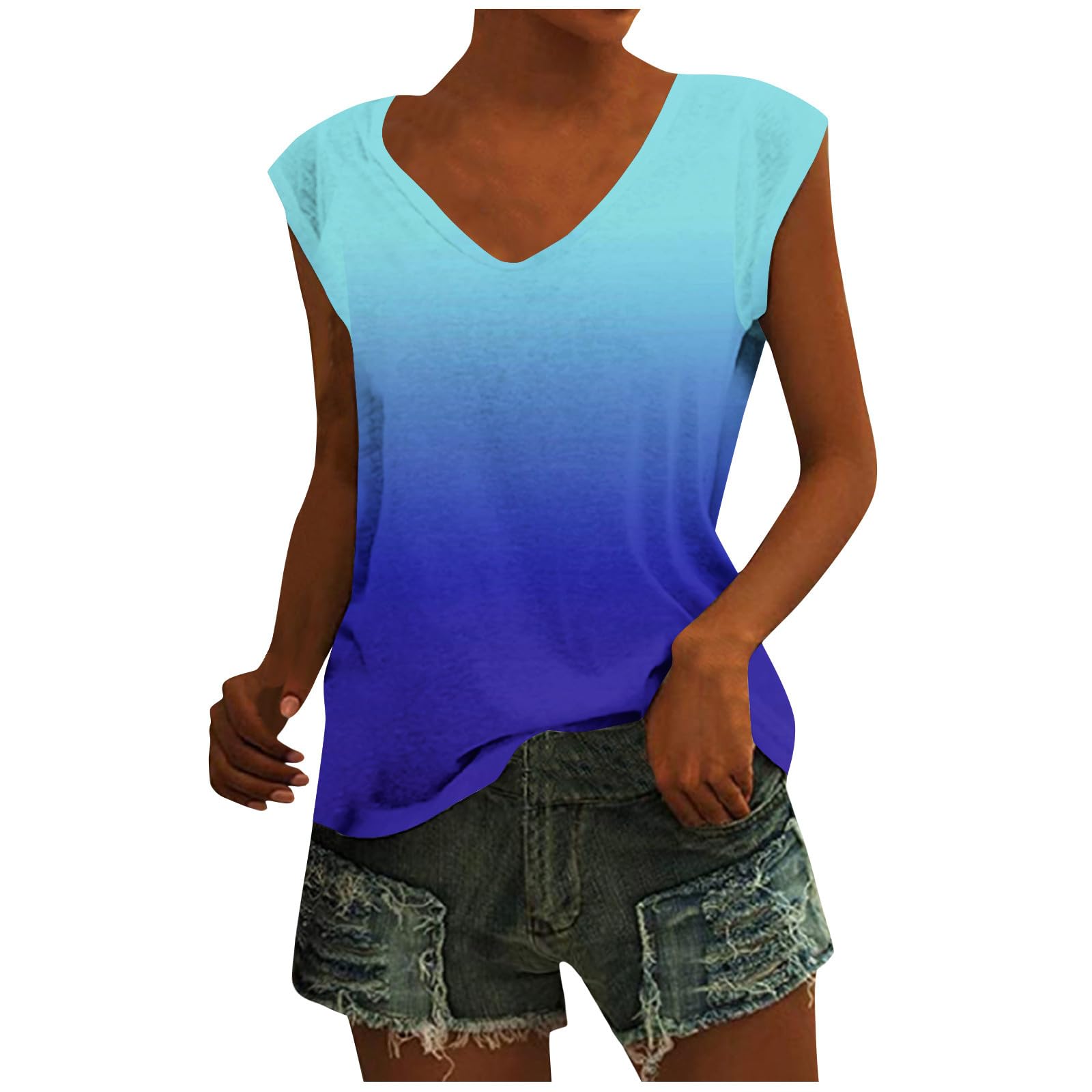 Women's Summer Fashion Casual V-Neck Sleeveless Printed Pullover T-Shirt - Breathable Short Sleeve Top (Sizes S-5XL) for Beach, Vacation & Everyday Wear