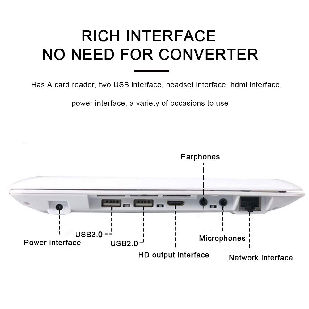 10.1 Inch Ultra Thin Laptop - Quad Core Windows 10 Computer with HD Graphics, 2GB RAM, 32GB Storage, 1.92GHz, USB 2.0, WiFi, Bluetooth & HDMI - IPS Display Notebook (White) | Perfect for Home Office, Online Classes & Travel Use