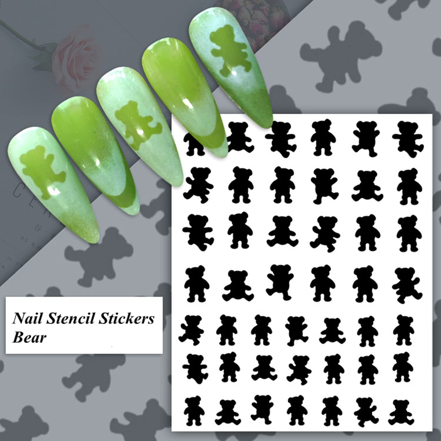 CXUEMH 12 Sheets Reusable DIY Nail Stencils - Hollow Vinyl Stickers for Nail Art Designs (Stars, Bears, Butterfly, French Tips) - Professional Nail Decorations for Manicure & Salon Use - Perfect for Home DIY, Nail Parties & Professional Nail Artists (Black)