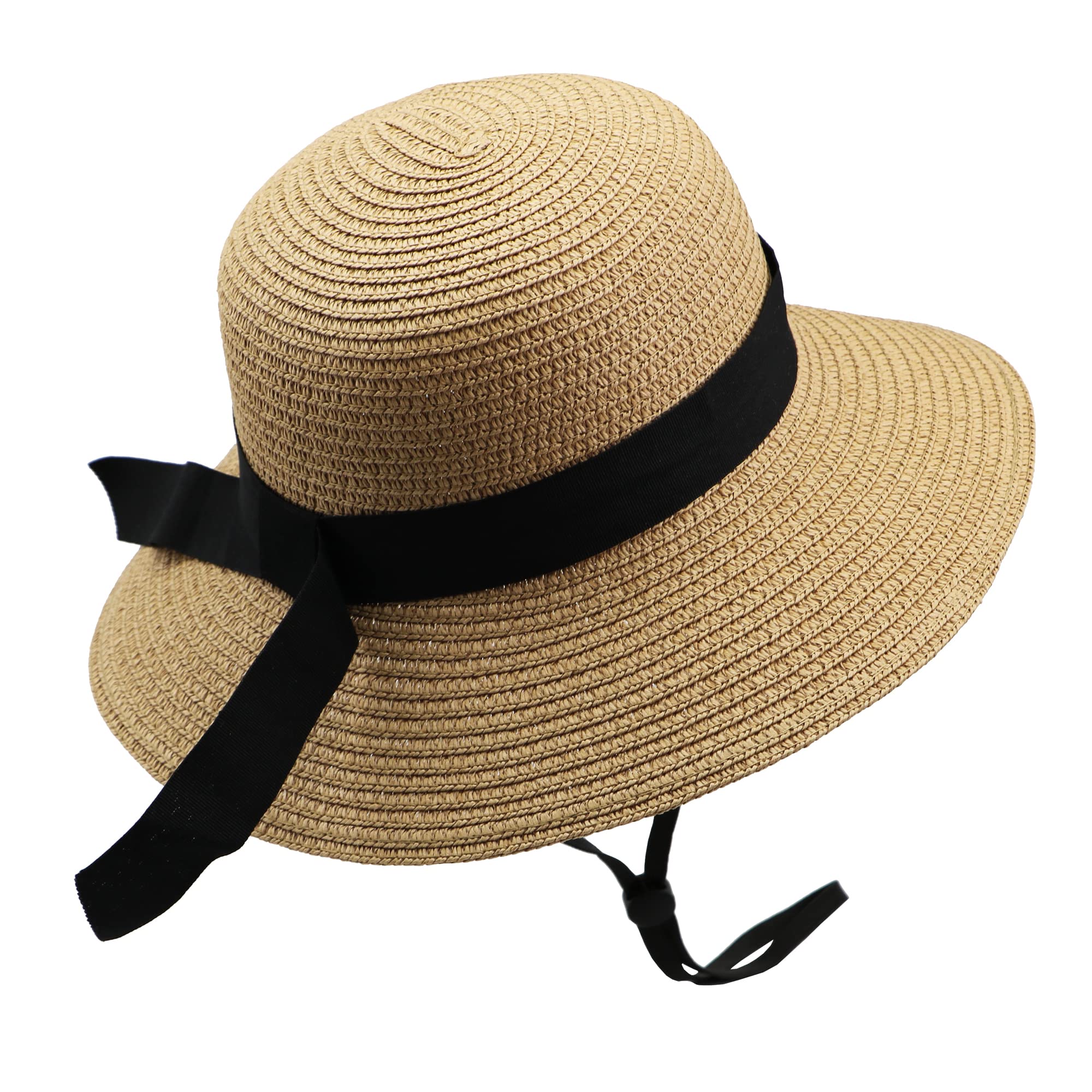 Girls Sun Hat with Bow - Wide Brim Floppy Straw Beach Hat for Kids 9-18 Years - Summer Travel, Outdoor Play, and UV Protection