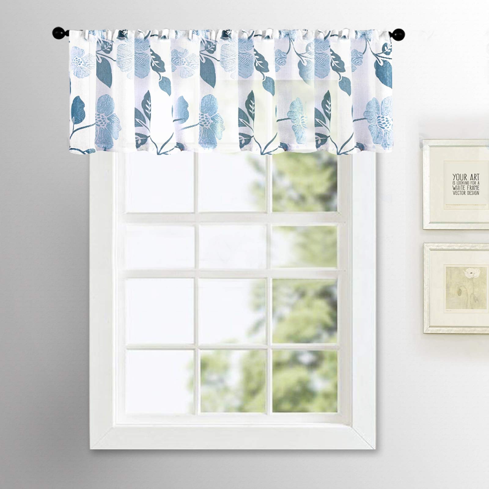 MRTREES Sheer Printed Valance Curtains - Modern Rod Pocket Voile Window Treatment for Kitchen, Bathroom & Basement (54