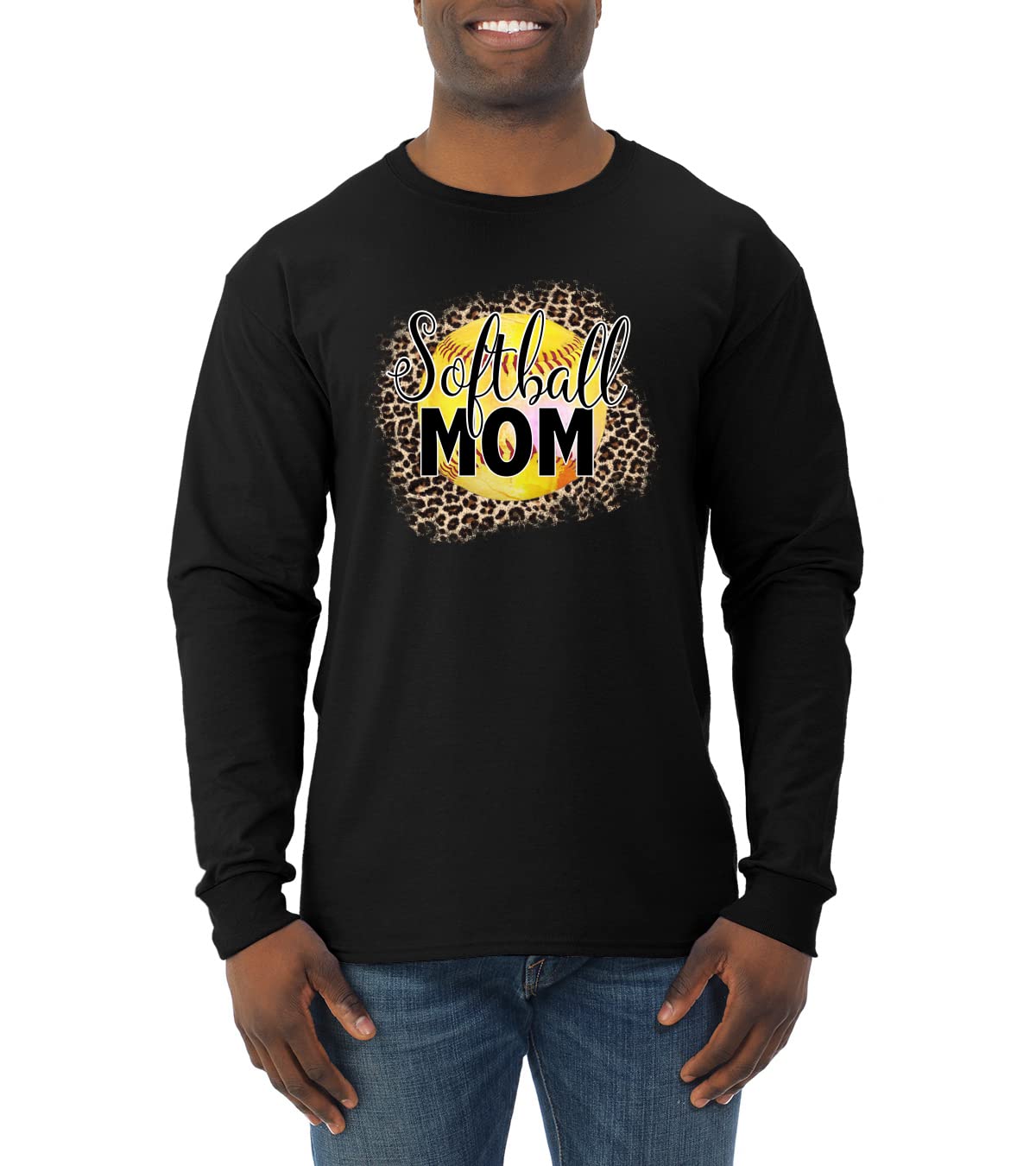 Wild Bobby Softball Mom Animal Print Long Sleeve Shirt for Women & Men - Comfortable Sports Tee for Baseball, Softball Games & Casual Wear