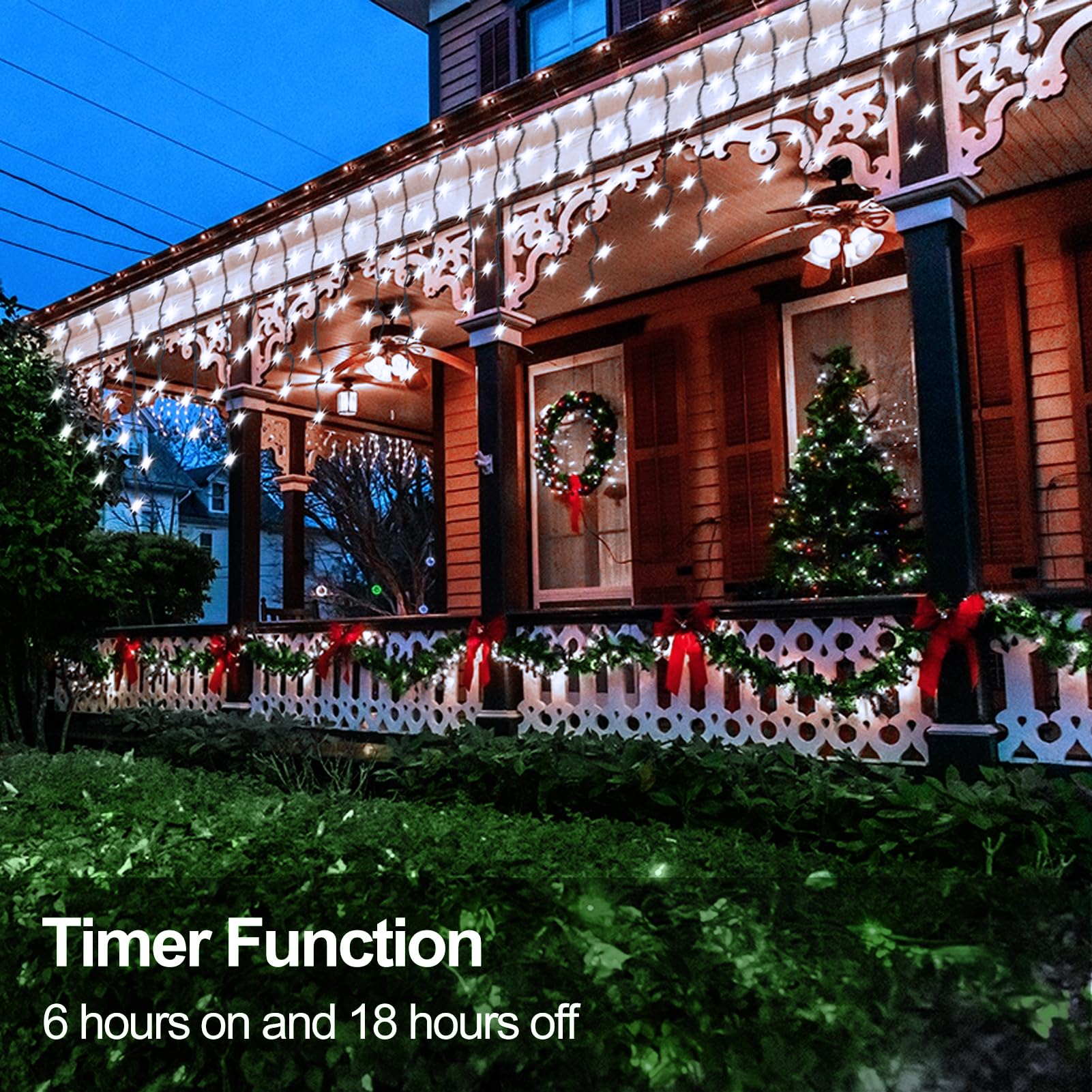 102 LED White Icicle Christmas Lights with Timer - 10Ft Outdoor Waterproof String Lights, Dimmable Fairy Lights with 18 Drops & Green Wire for Porch, Roof, Eave - Perfect for Holiday Decor, Party, and Winter Home Decoration