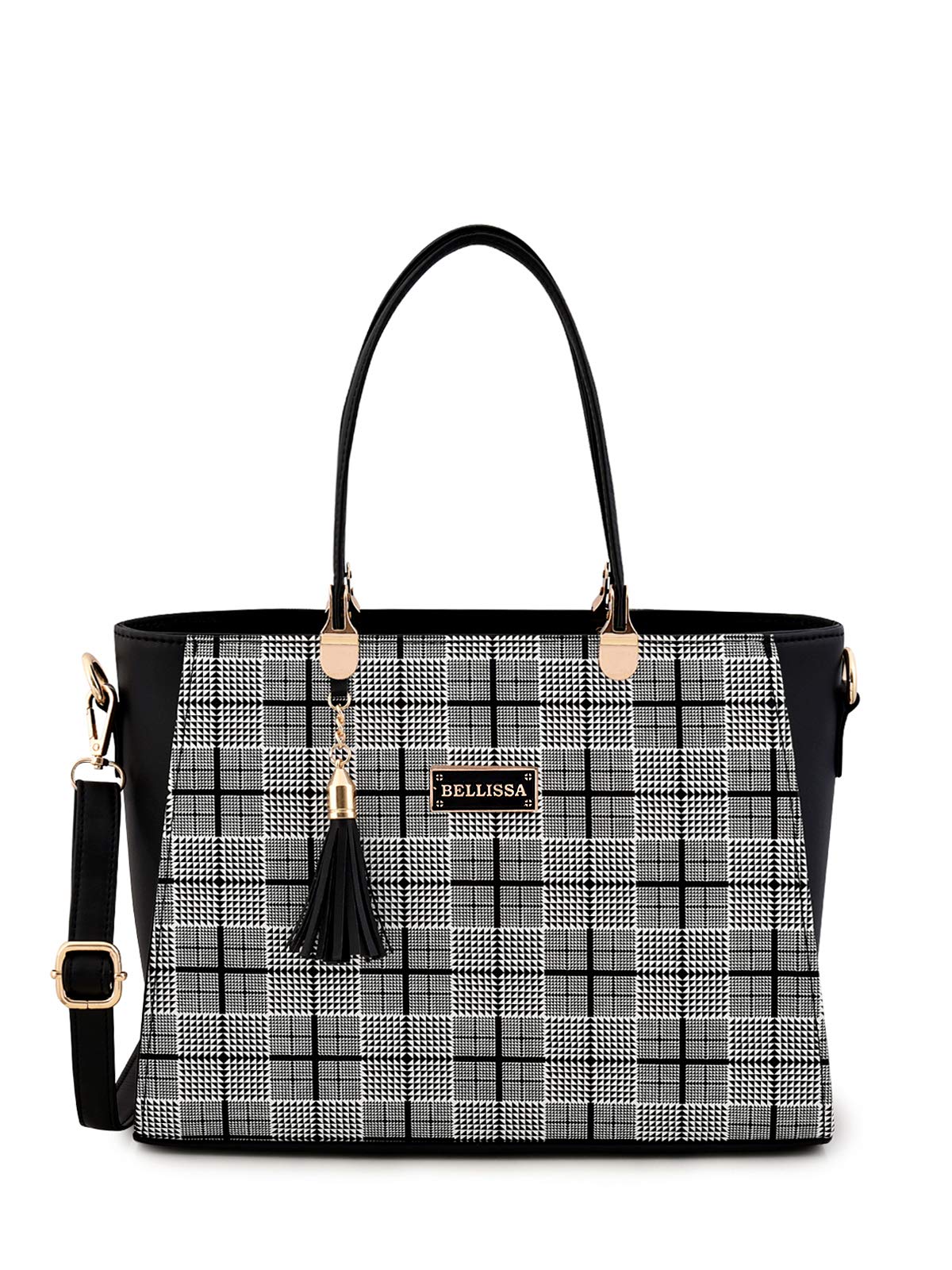 BELLISSA Women's Checkered Print PU Leather Handbag & Wallet Set - Adjustable Shoulder Bag with Detachable Strap & Matching Wallet (2-Piece Set) | Perfect for Work, Travel and Everyday Use