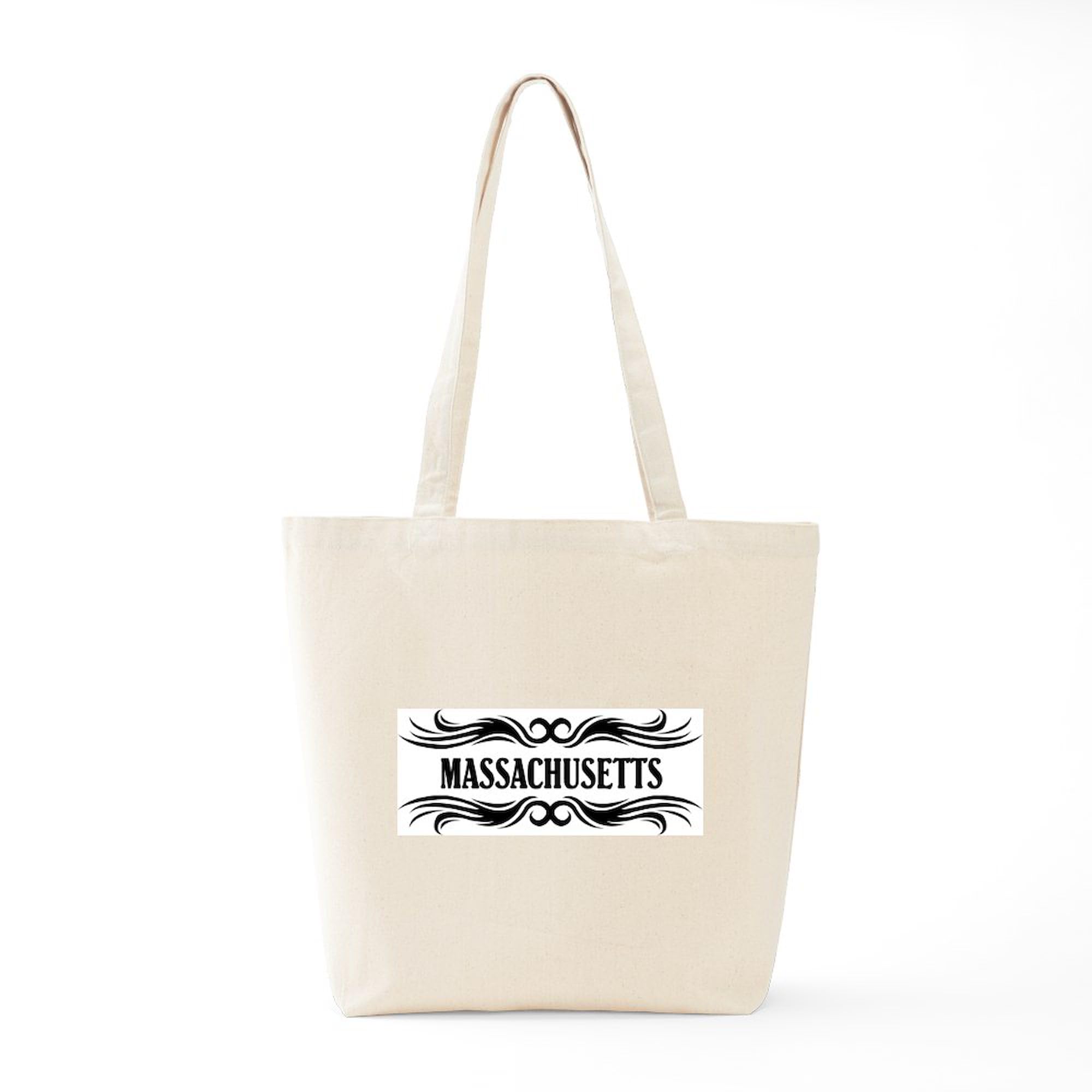 Massachusetts Tribal Tattoo Design Canvas Tote Bag - Eco-Friendly Reusable Grocery Shopping Bag for Beach, Work & Farmers Market