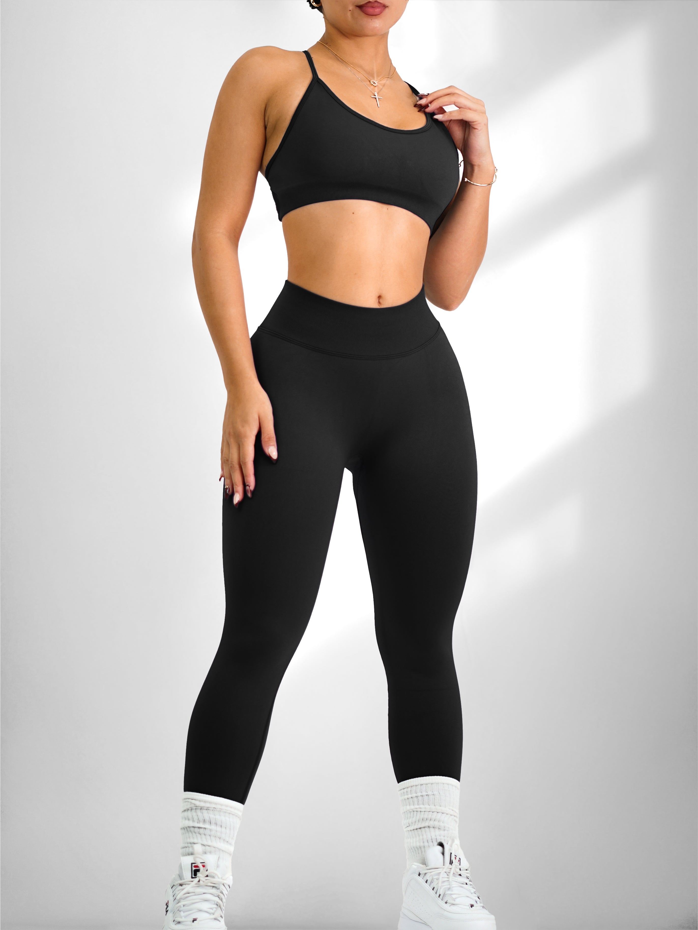 Seamless V Back Leggings for Women - High Waist Yoga Pants - Workout Running Gym Leggings (Black) - Perfect for Yoga, Fitness & Everyday Wear