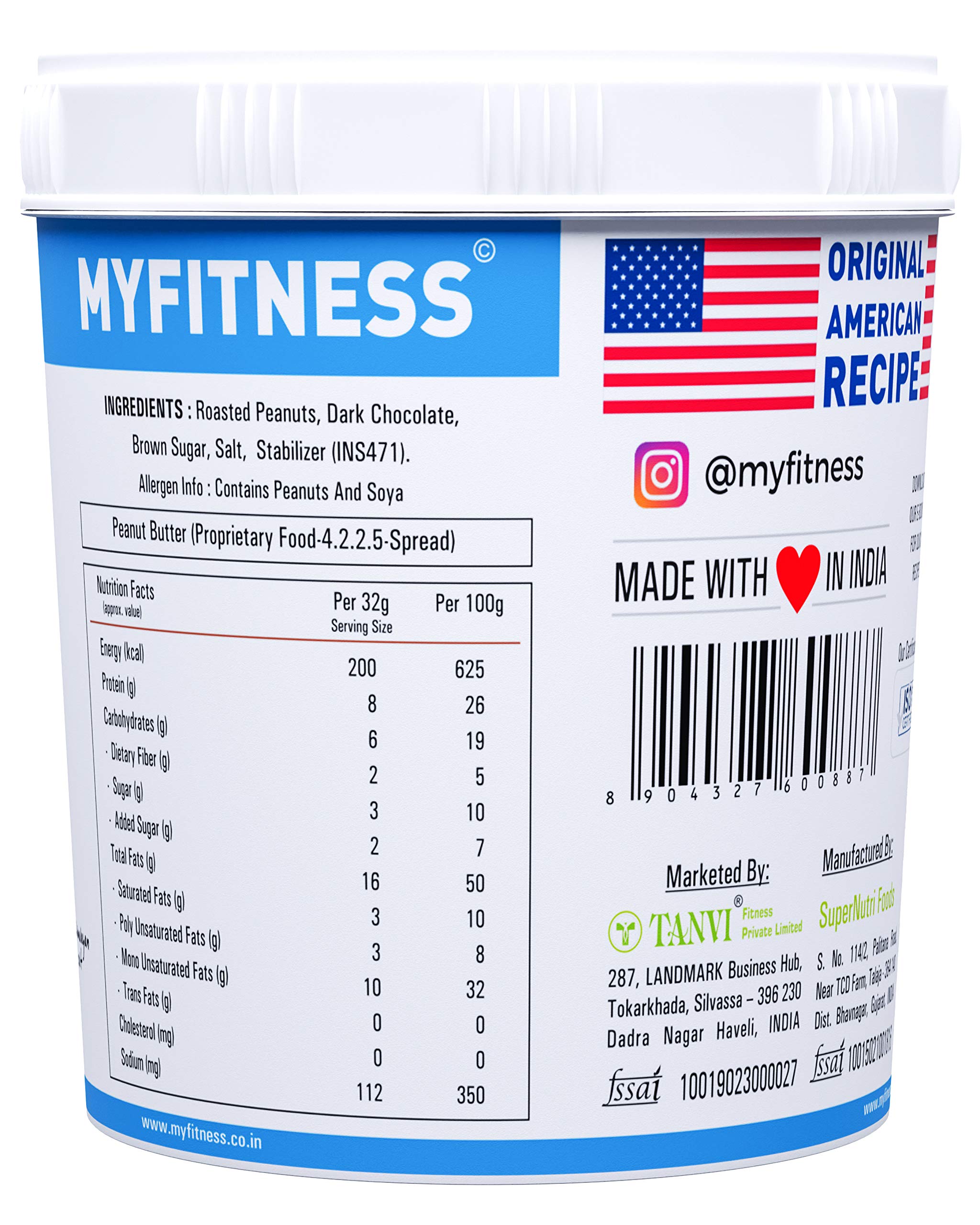 MYFITNESS Crunchy Peanut Butter Chocolate Protein Spread - Non-GMO, Gluten-Free, All Natural, No Preservatives - 1.25kg High Protein Snack for Fitness, Keto Diet & Healthy Breakfast