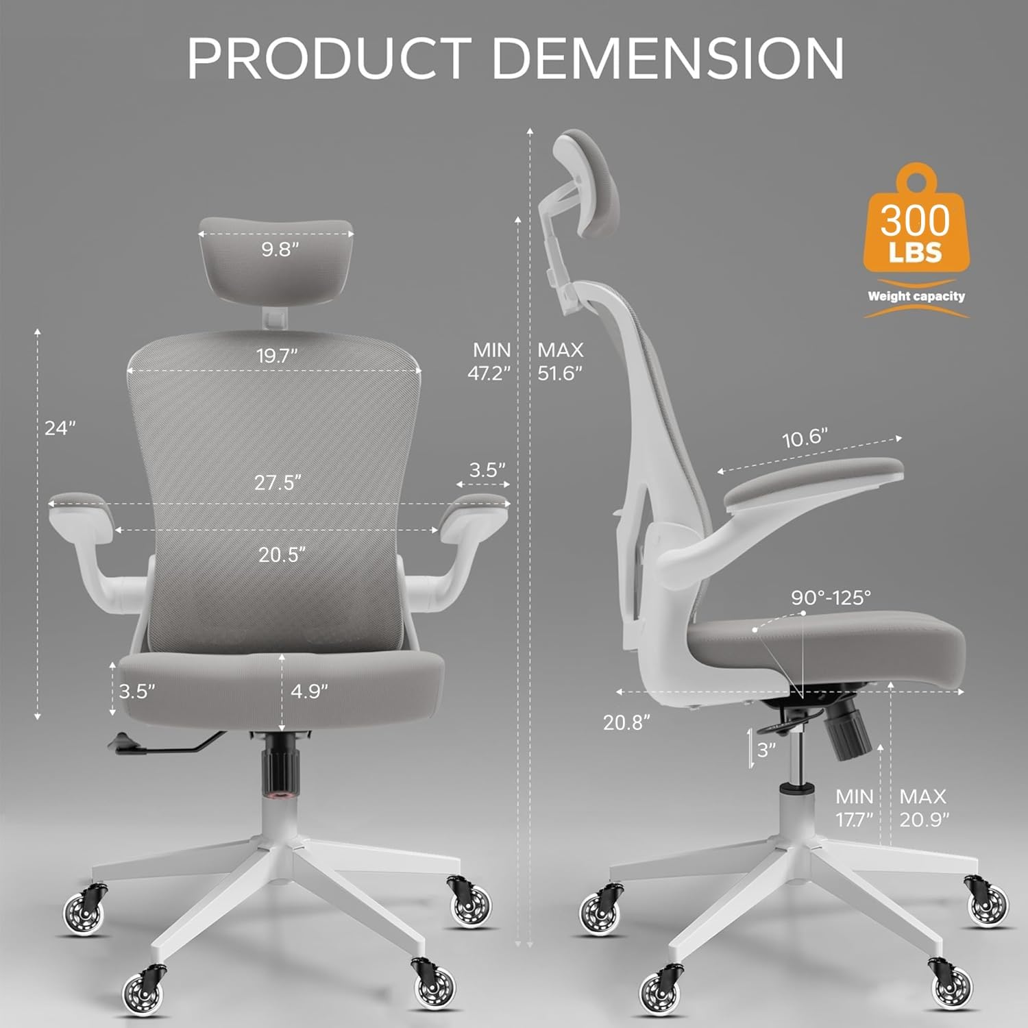 Ergonomic Office Chair with Lumbar Support & Adjustable Armrests - Rolling Desk Chair for Home Office - Comfortable Computer Chair for Work & Study (Gray) - Perfect for Remote Work, Gaming & Long Study Sessions