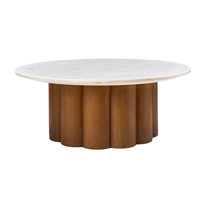 Kemina Modern Marble Coffee Table - Round White Marble Top Living Room Furniture for Home Decor & Small Spaces