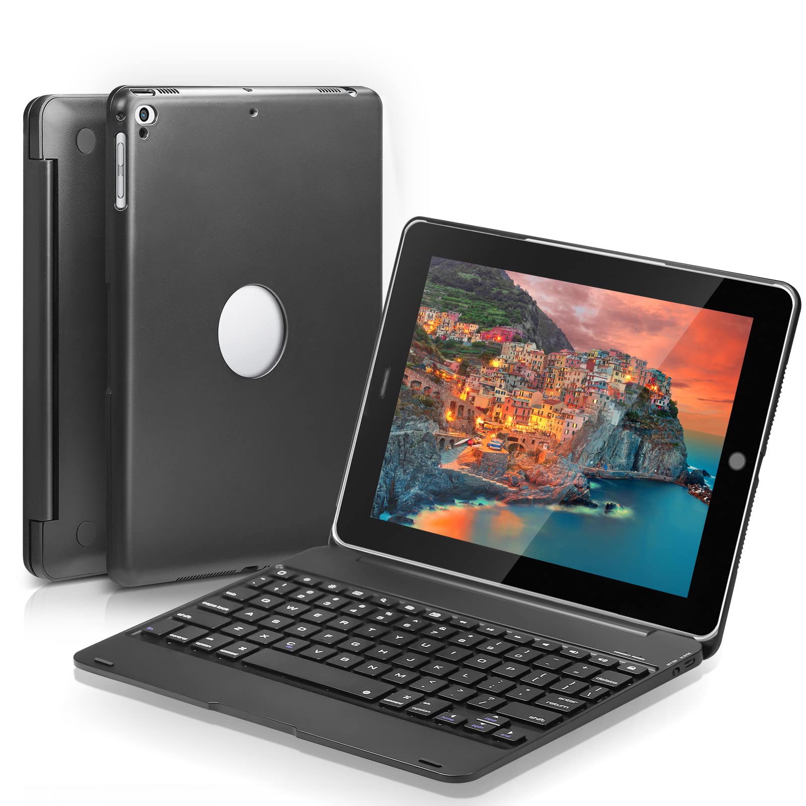 REUBYKEN Bluetooth Keyboard Case for iPad 9.7 inch - Compatible with iPad 6th/5th Gen (2018/2017), iPad Pro 9.7 & iPad Air 2/1 | Slim Protective Cover with Backlit Keys | Perfect for Work, Study & Travel - Black