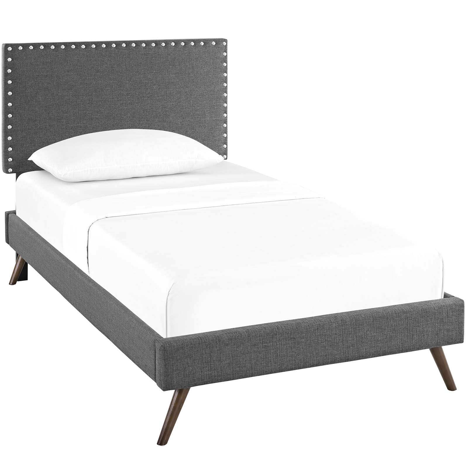 Modway Macie Fabric Upholstered Twin Platform Bed Frame with Splayed Legs in Gray - Modern Minimalist Bedroom Furniture for Small Spaces & Guest Rooms