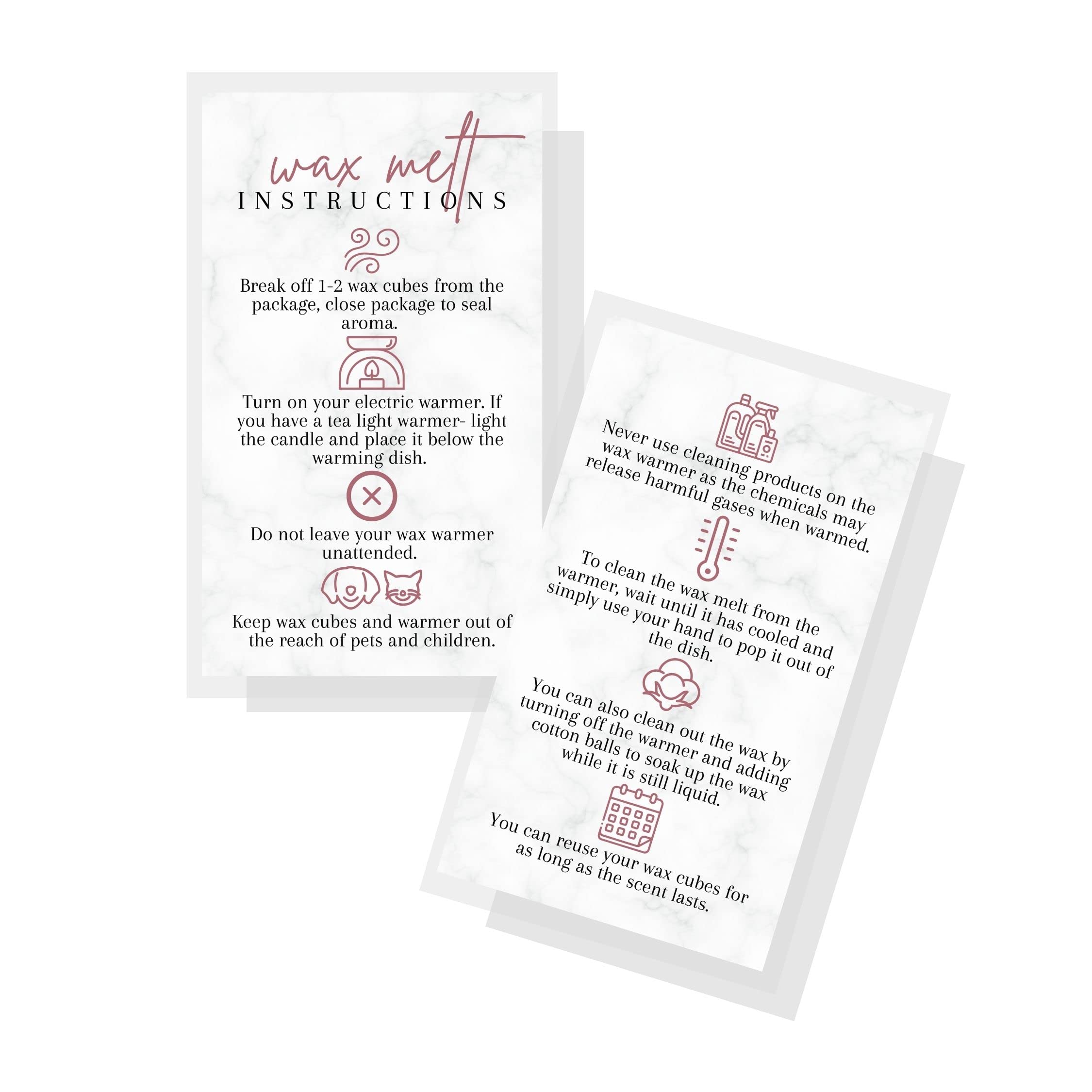 50 Pack Wax Melt Care Instruction Cards | 2x3.5