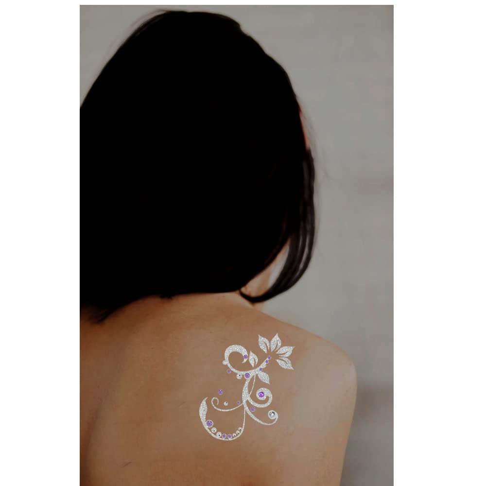Comet Busters Glitter Silver Temporary Tattoo Stickers - Body Jewelry for Parties, Festivals & Costume Events (BJ221) | Waterproof Fake Tattoos for Women & Teens