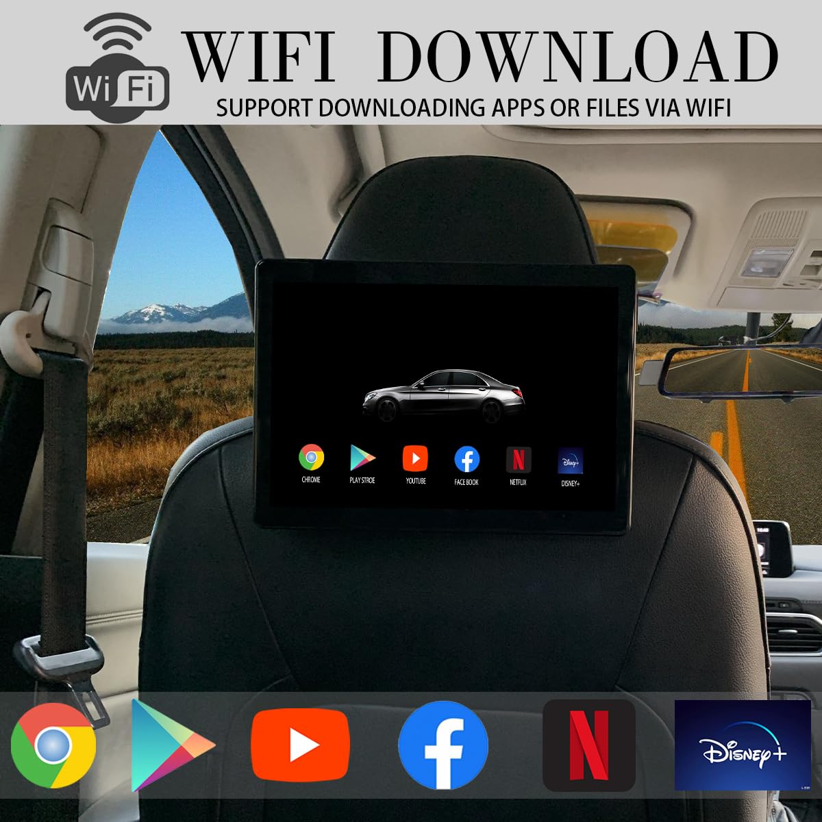 10.1 Inch 4G+32G Android Headrest Tablet with WiFi, Sync Screen & Phone Mirroring - IPS Touch Screen Car Backseat TV Monitor for Kids Entertainment & Long Road Trips