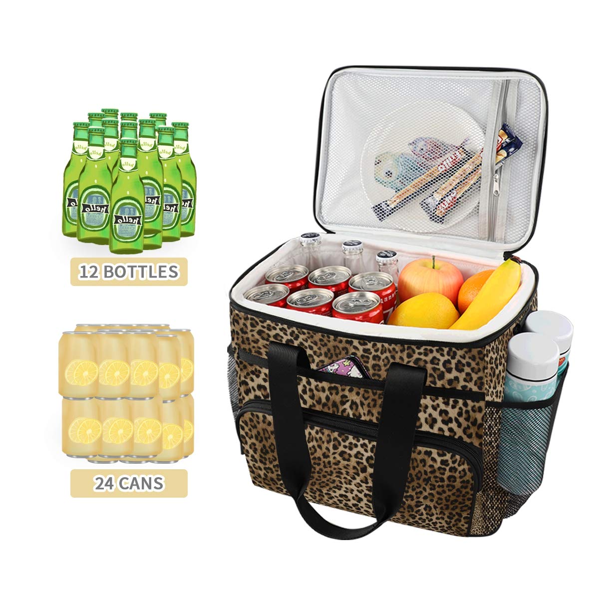 Large Insulated Leopard Print Lunch Bag - 15L Cooler Tote for Women & Men, Reusable Travel Picnic Lunchbox with Ice Pack | Perfect for Work, School, Outdoor & Beach