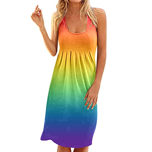 Women's Floral Summer Sundress - Sleeveless Round Neck Tank Beach Dress, Casual Cute Shirt Dress for Vacation, Pool Party & Outdoor Activities (Orange, Size L)
